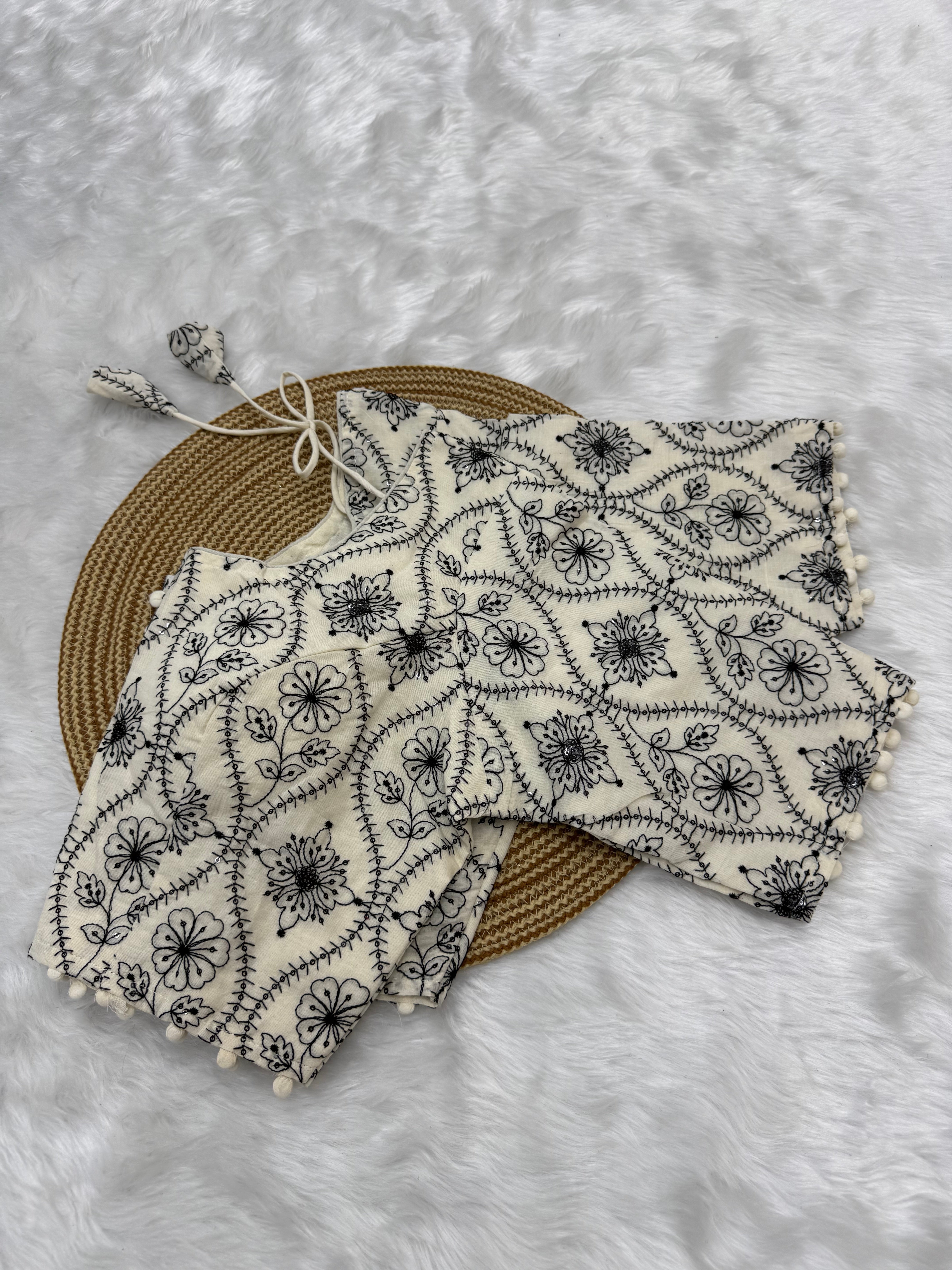 FANCY COTTON READY TO WEAR SAREE BLOUSE - OFF WHITE