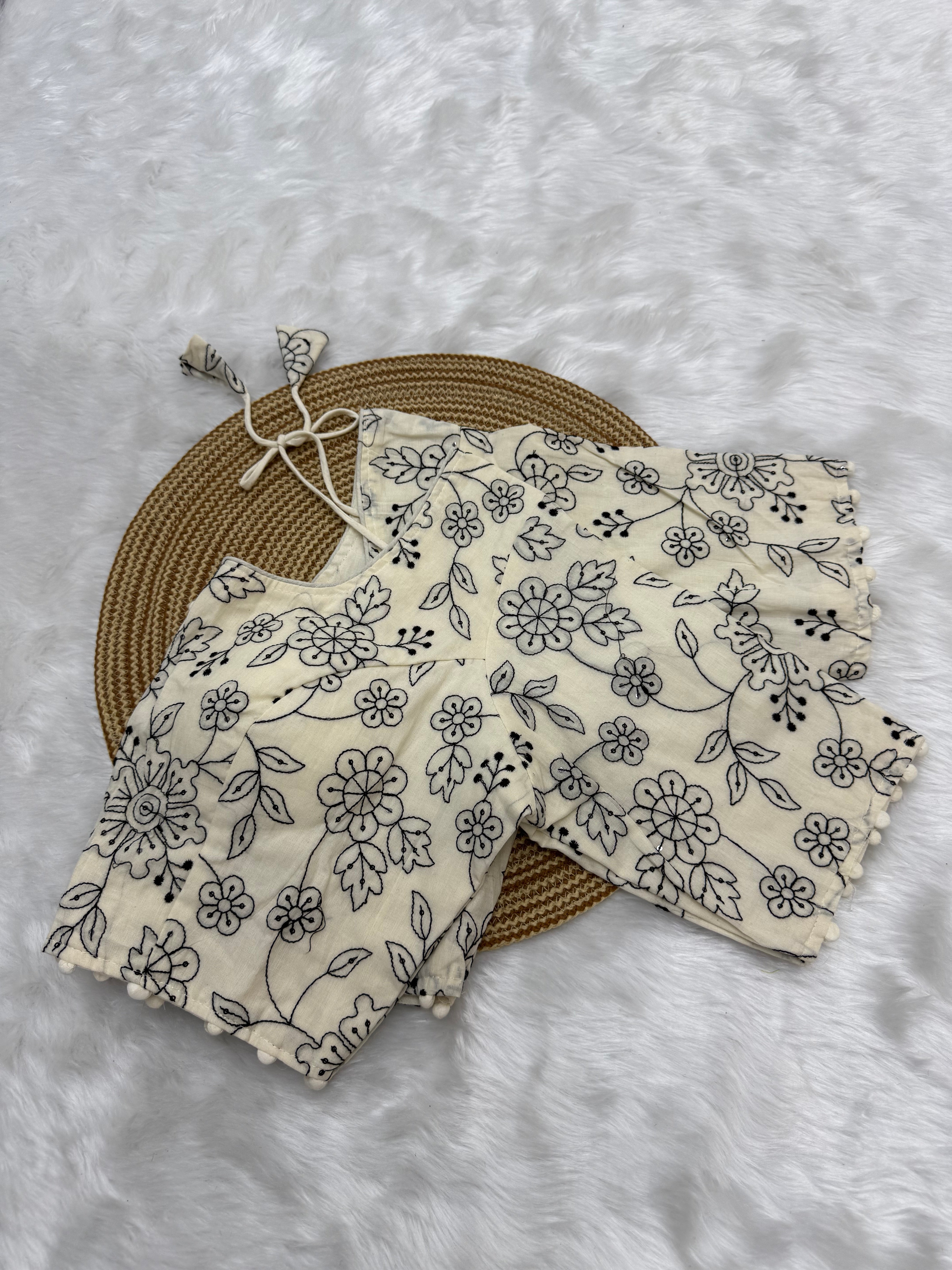 FANCY COTTON READY TO WEAR SAREE BLOUSE - OFF WHITE