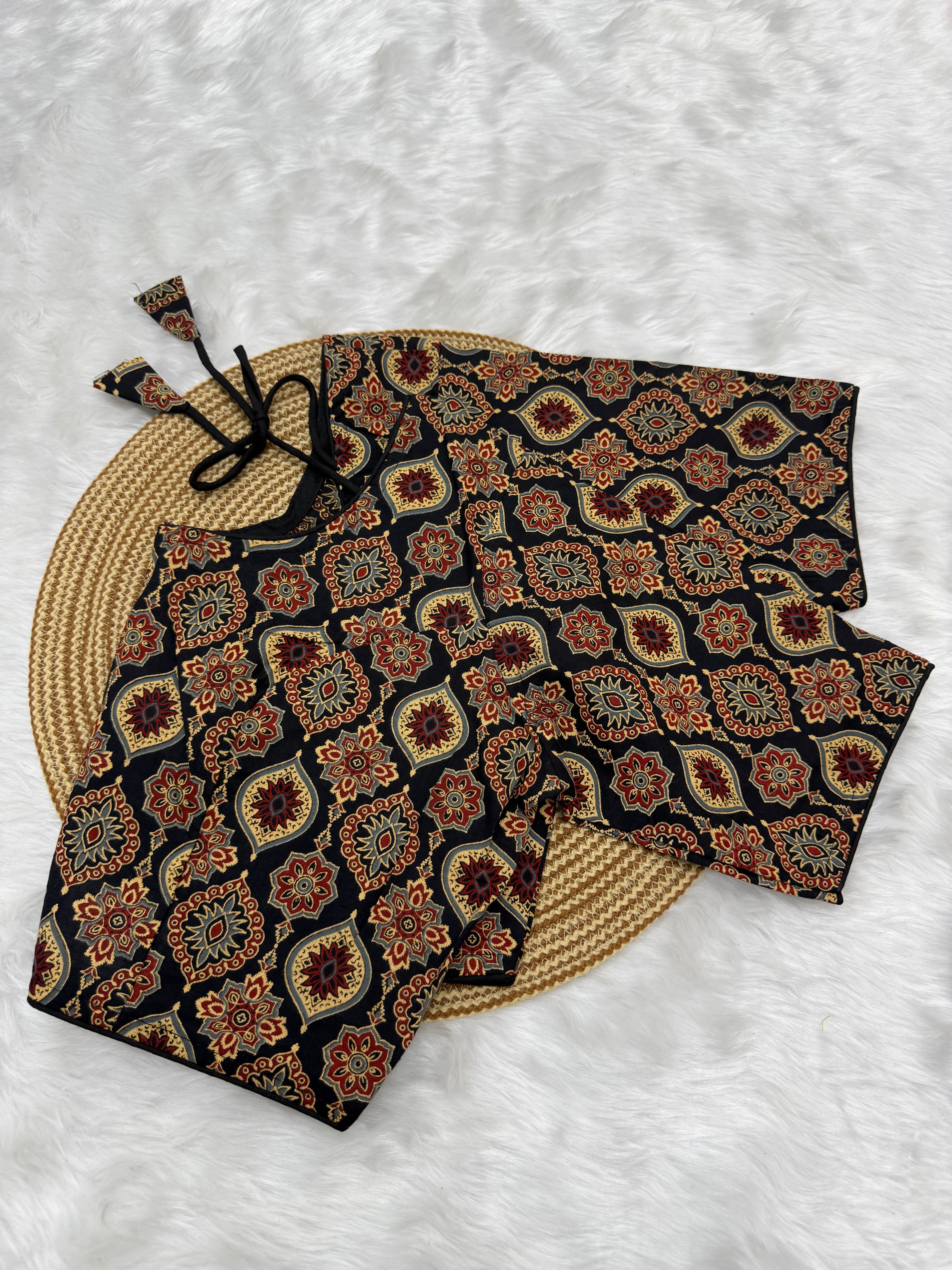 PRINTED COTTON READY TO WEAR SAREE BLOUSE - MULTI