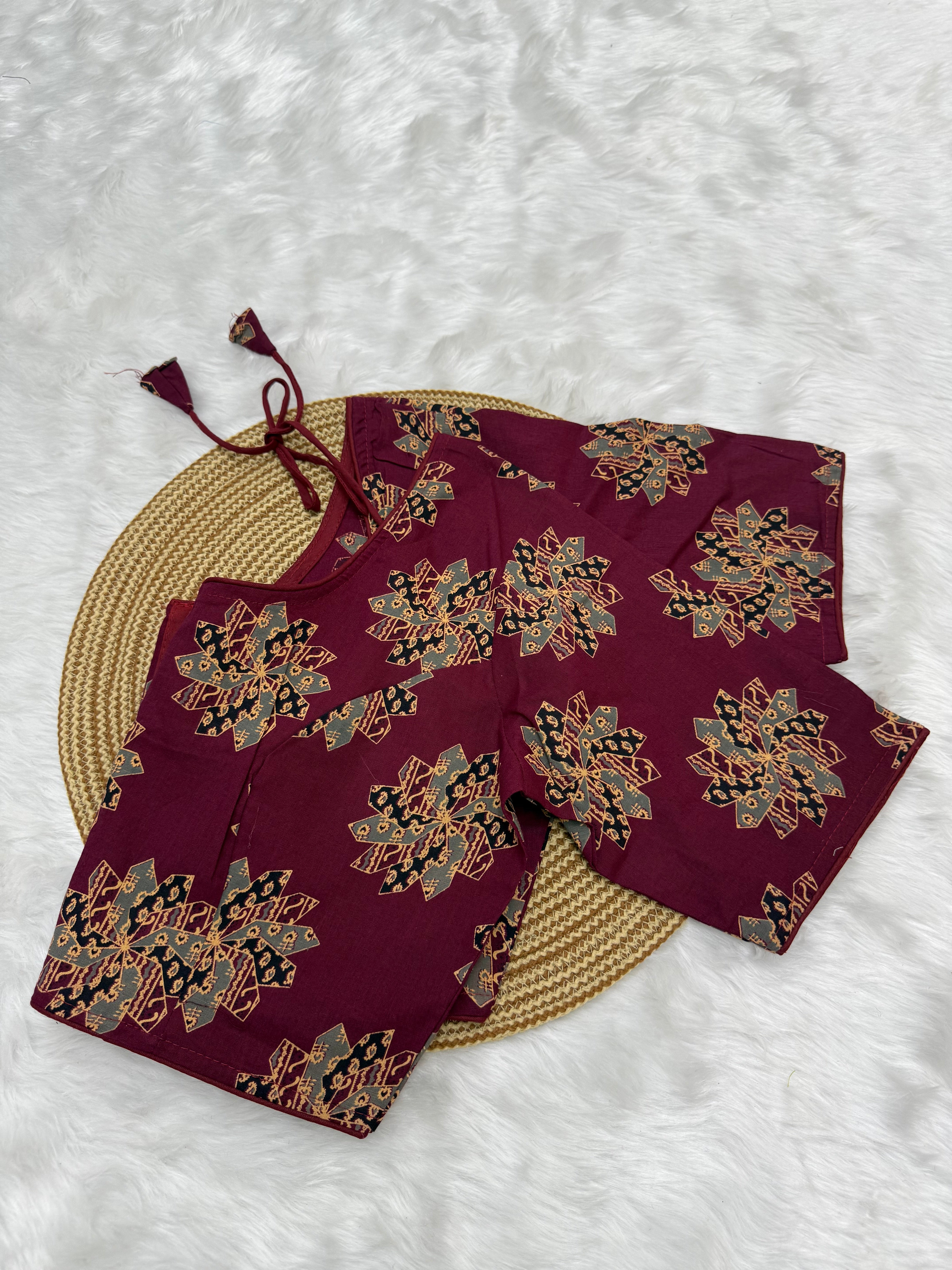 PRINTED COTTON READY TO WEAR SAREE BLOUSE - MULTI