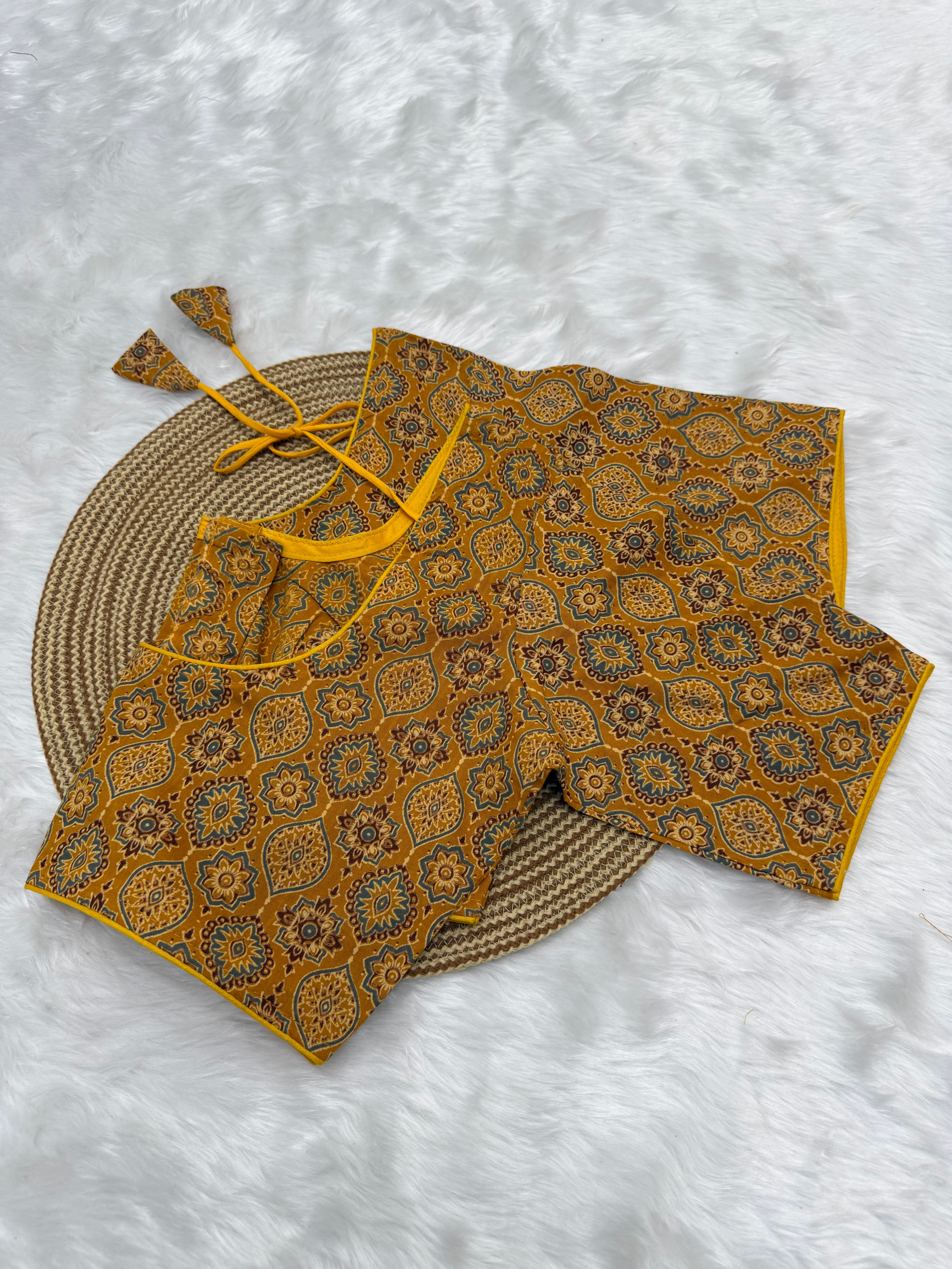PRINTED COTTON READY TO WEAR SAREE BLOUSE - MULTI