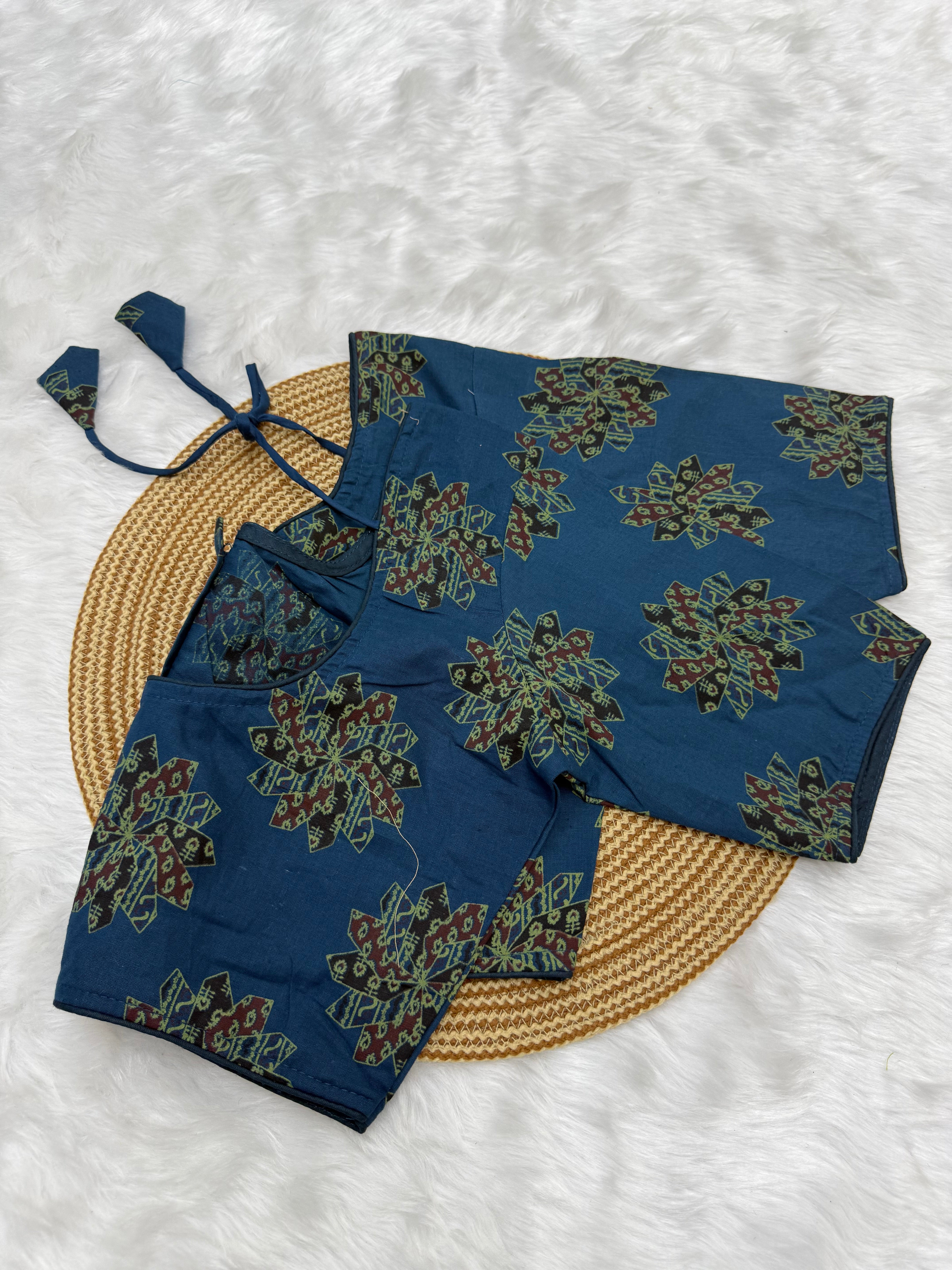 PRINTED COTTON READY TO WEAR SAREE BLOUSE - MULTI