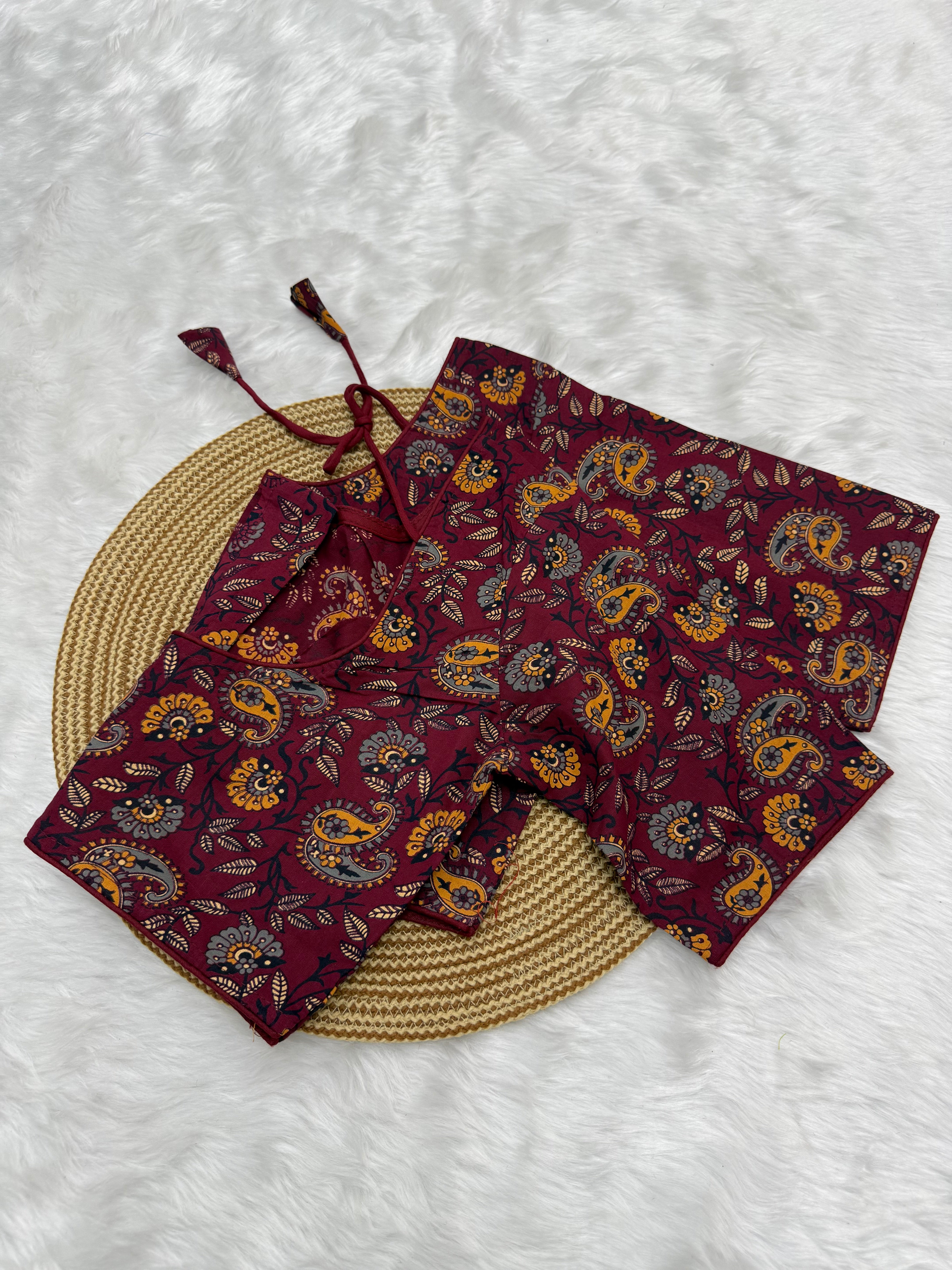 PRINTED COTTON READY TO WEAR SAREE BLOUSE - MULTI