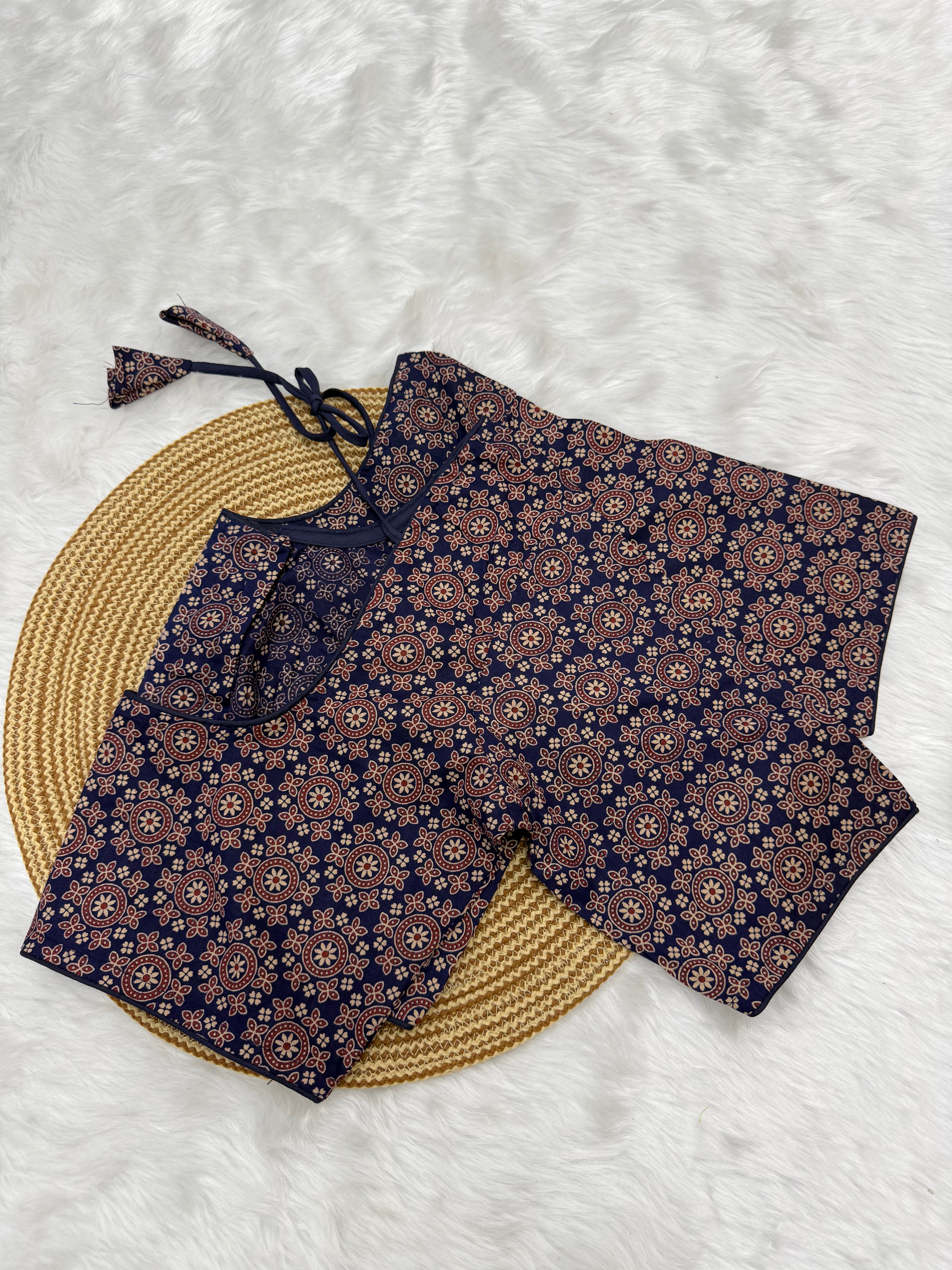 PRINTED COTTON READY TO WEAR SAREE BLOUSE - MULTI