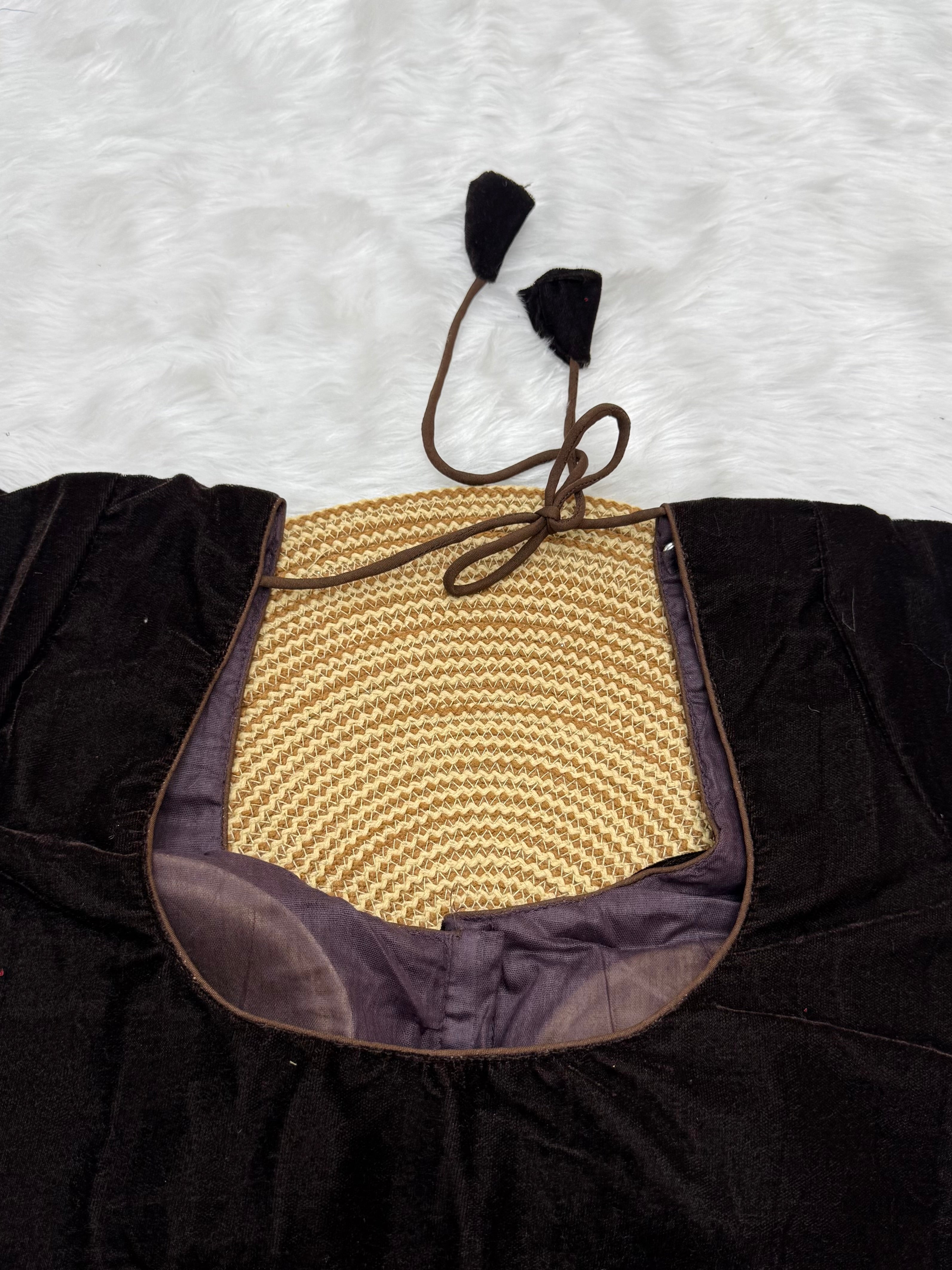 DESIGNER VELVET READY TO WEAR SAREE  BLOUSE - BROWN