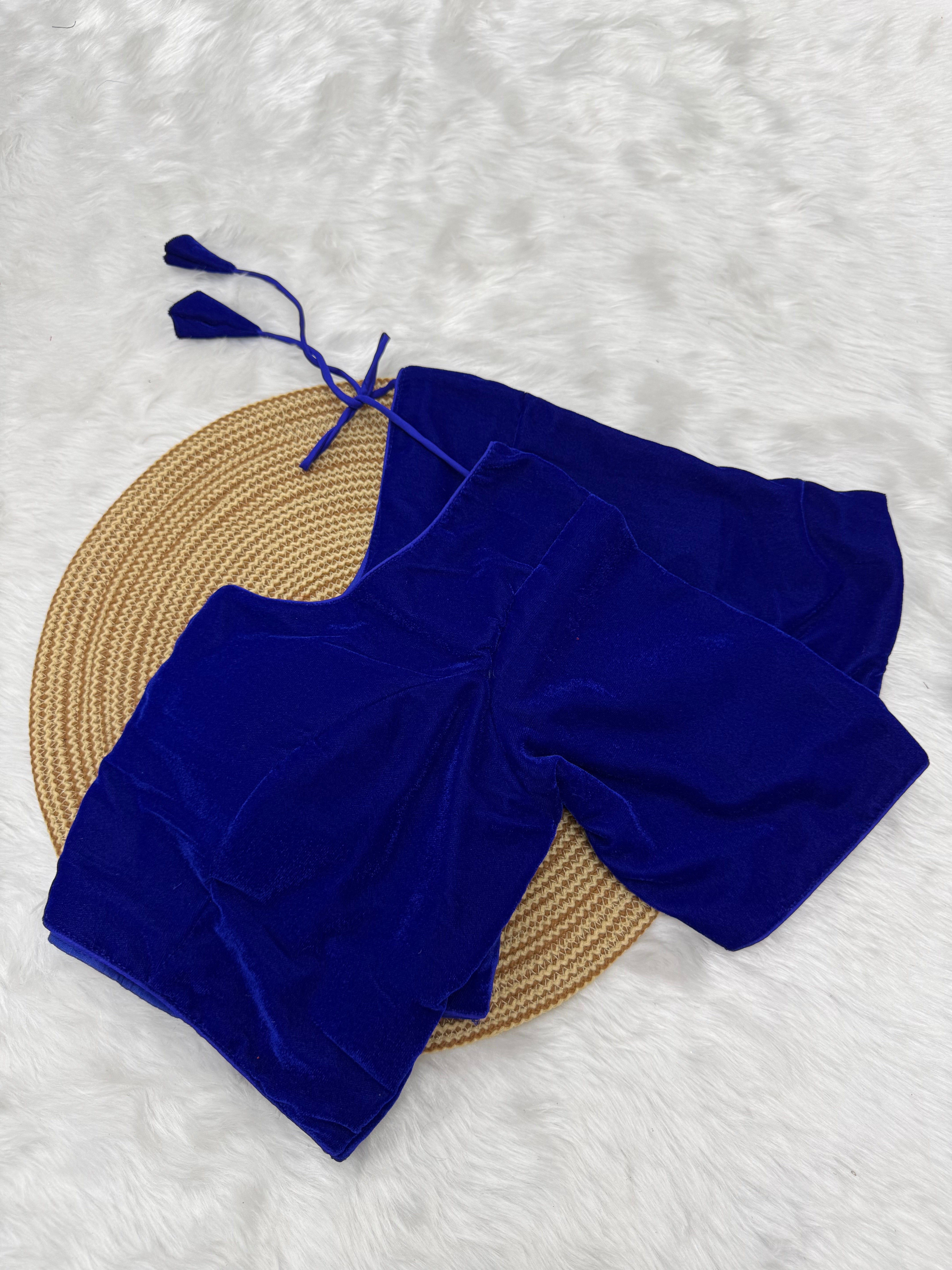 DESIGNER VELVET READY TO WEAR SAREE  BLOUSE - BLUE
