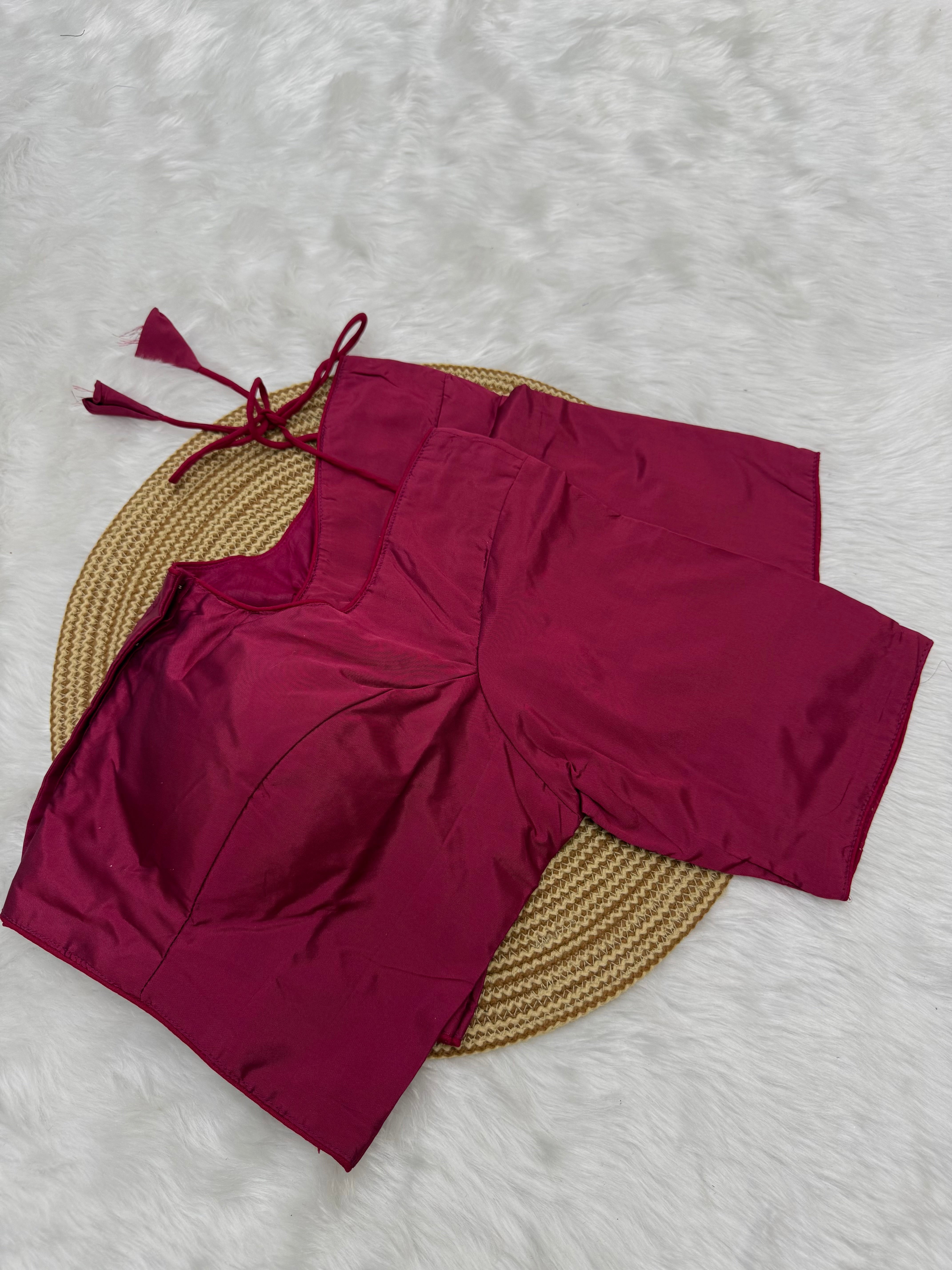 PLAIN SILK READY TO WEAR  SAREE BLOUSE - PINK