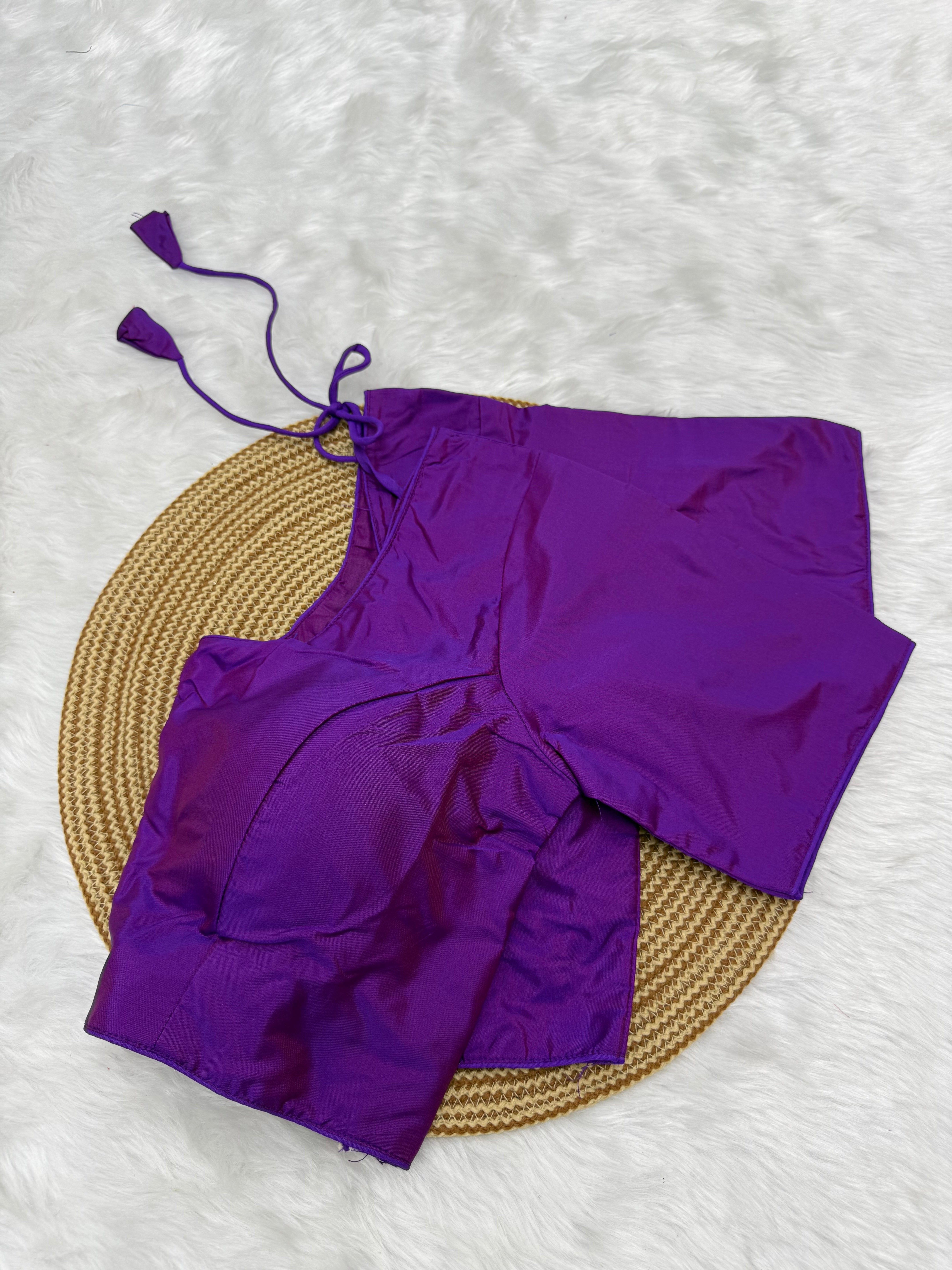 PLAIN SILK READY TO WEAR  SAREE BLOUSE - PURPLE