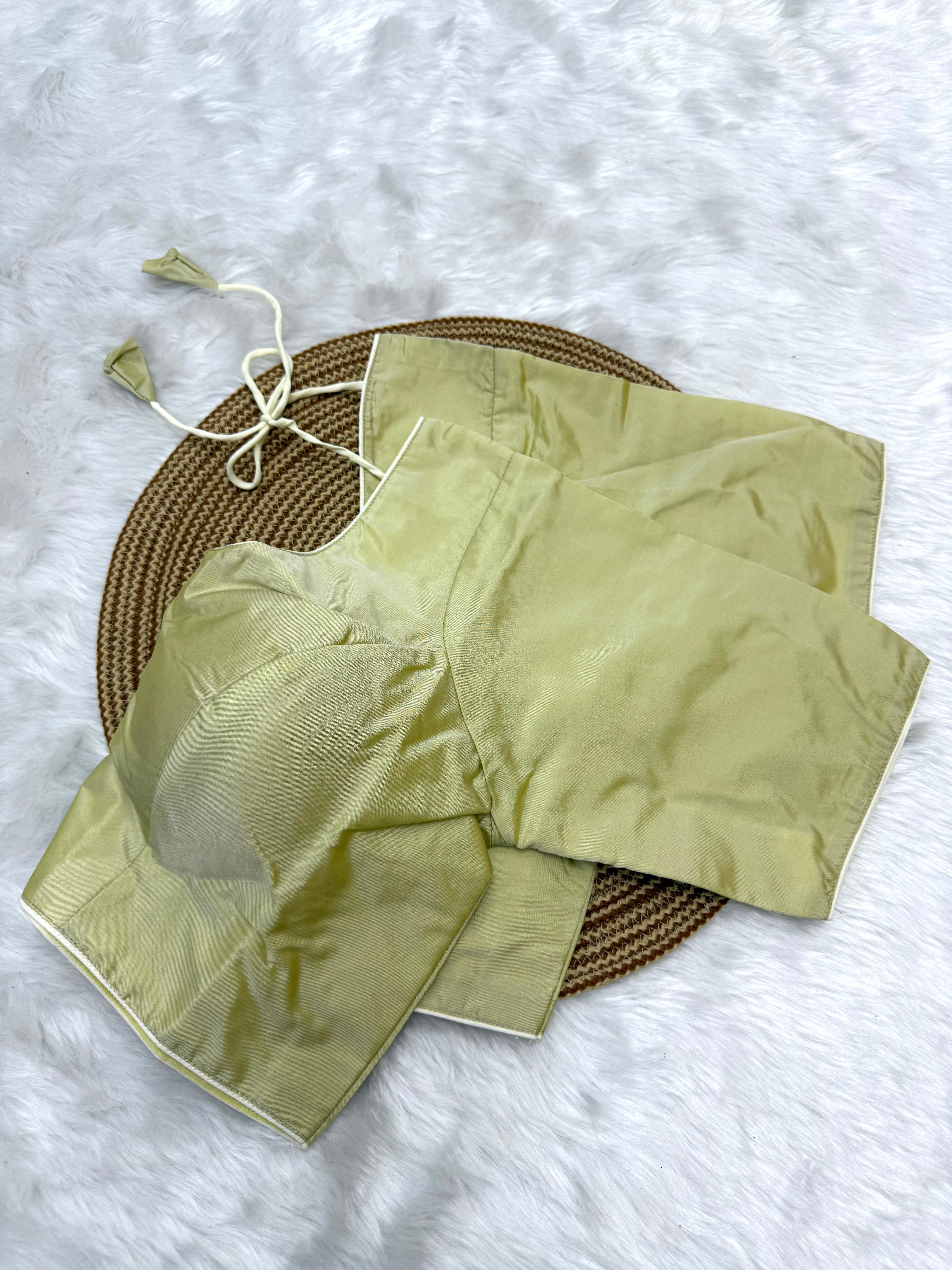 PLAIN SILK READY TO WEAR  SAREE BLOUSE - IVORY