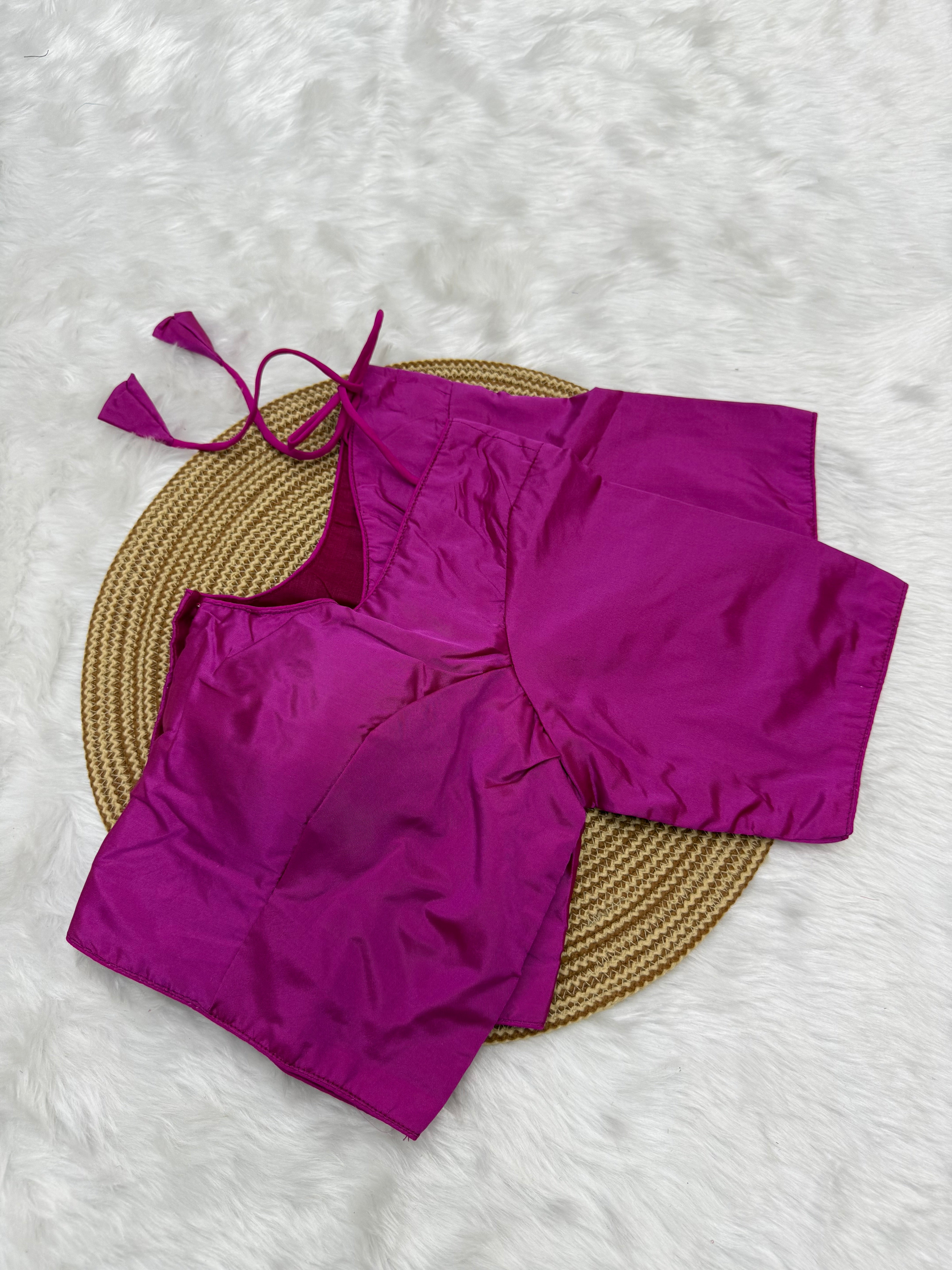 PLAIN SILK READY TO WEAR  SAREE BLOUSE - VIOLET