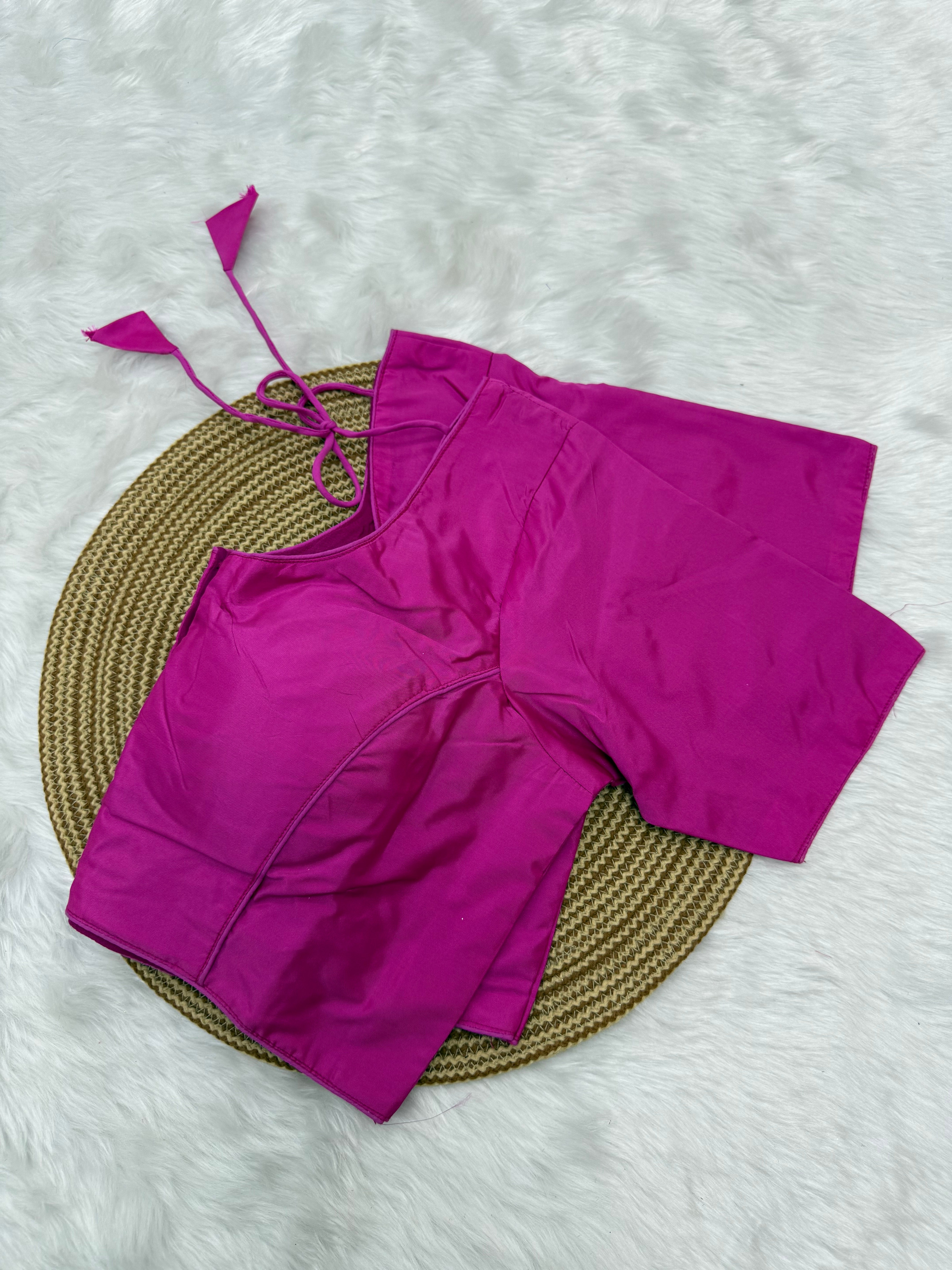 PLAIN SILK READY TO WEAR  SAREE BLOUSE - VIOLET