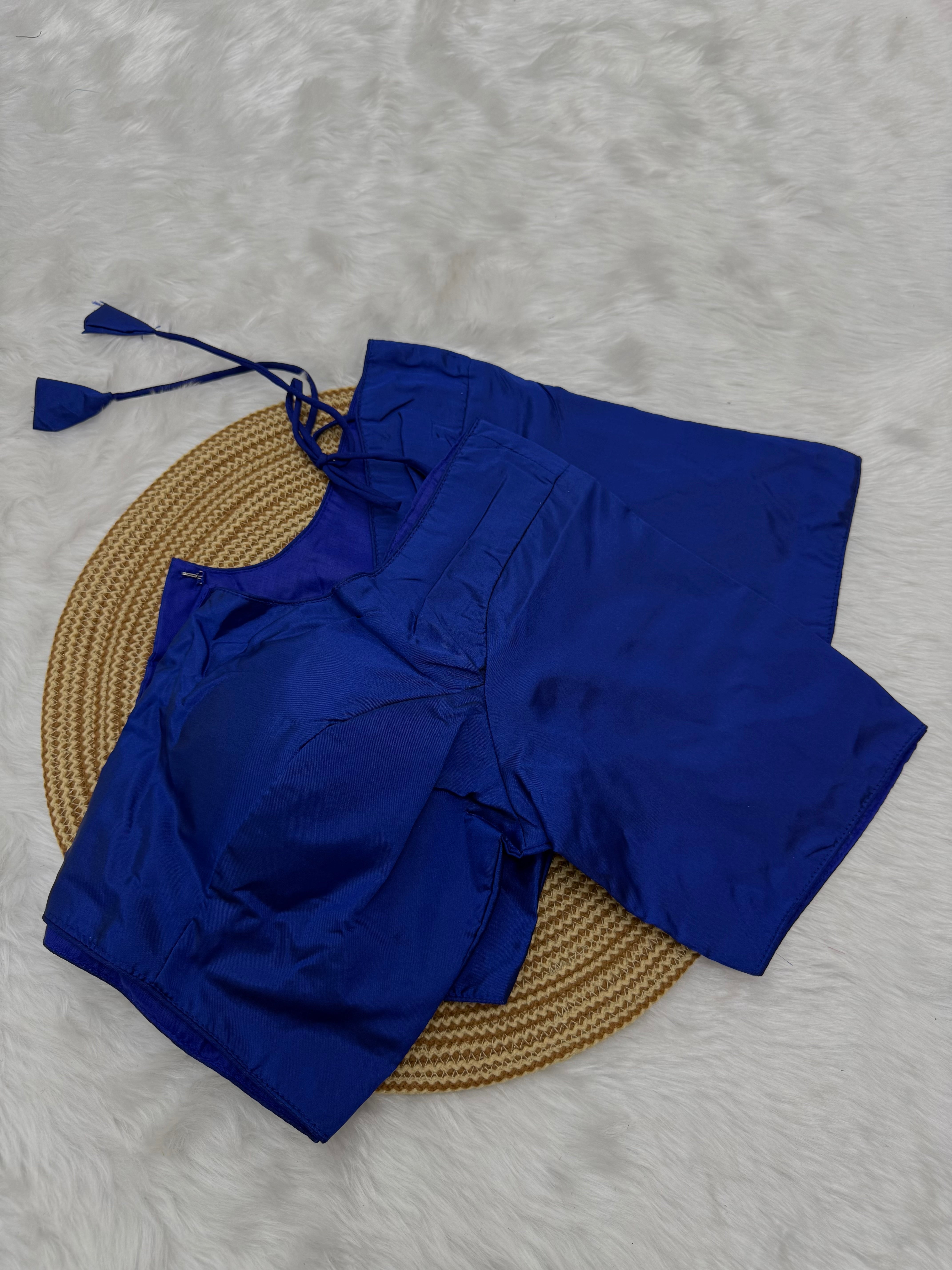 PLAIN SILK READY TO WEAR  SAREE BLOUSE - BLUE