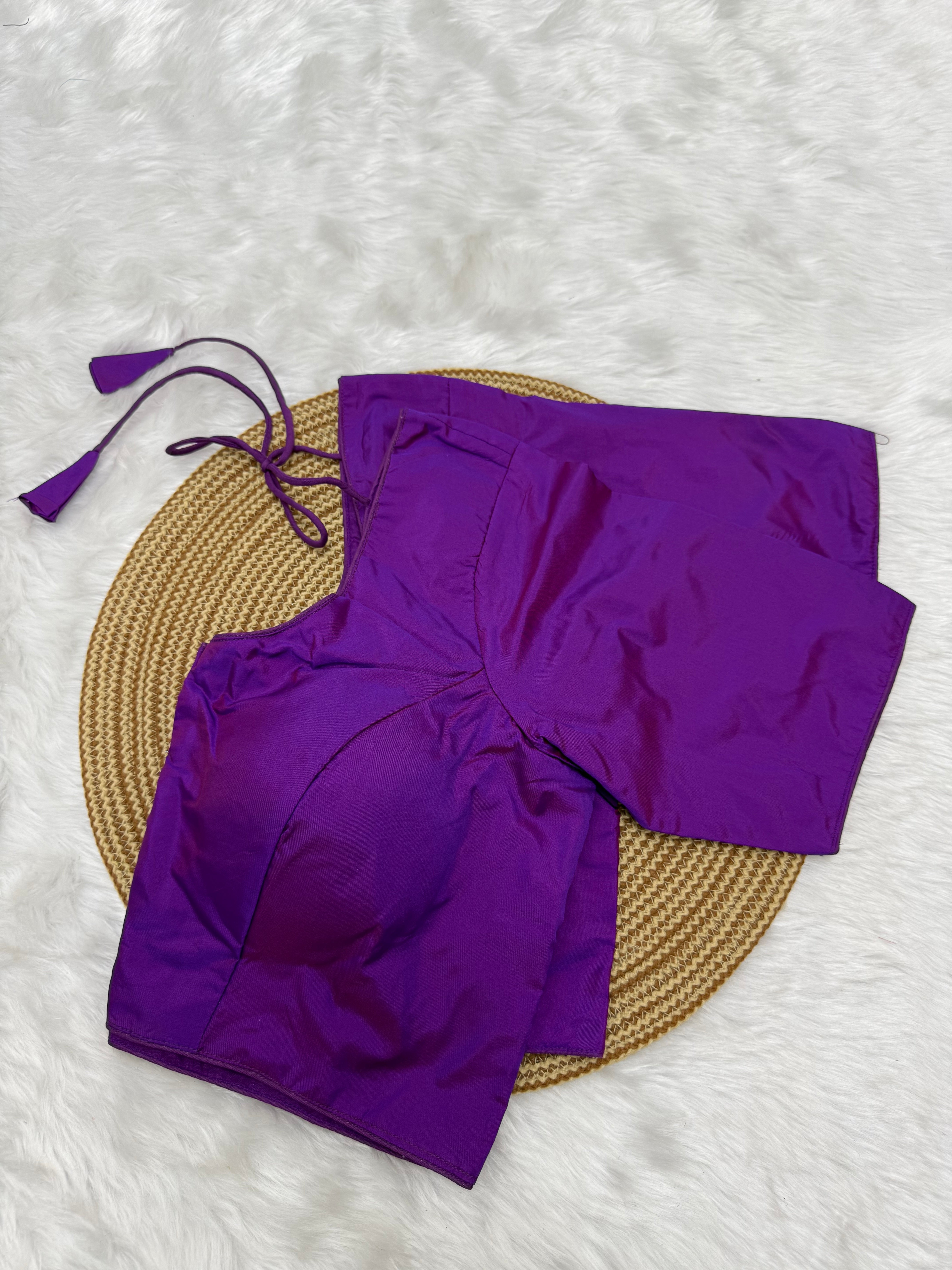 PLAIN SILK READY TO WEAR  SAREE BLOUSE - PURPLE