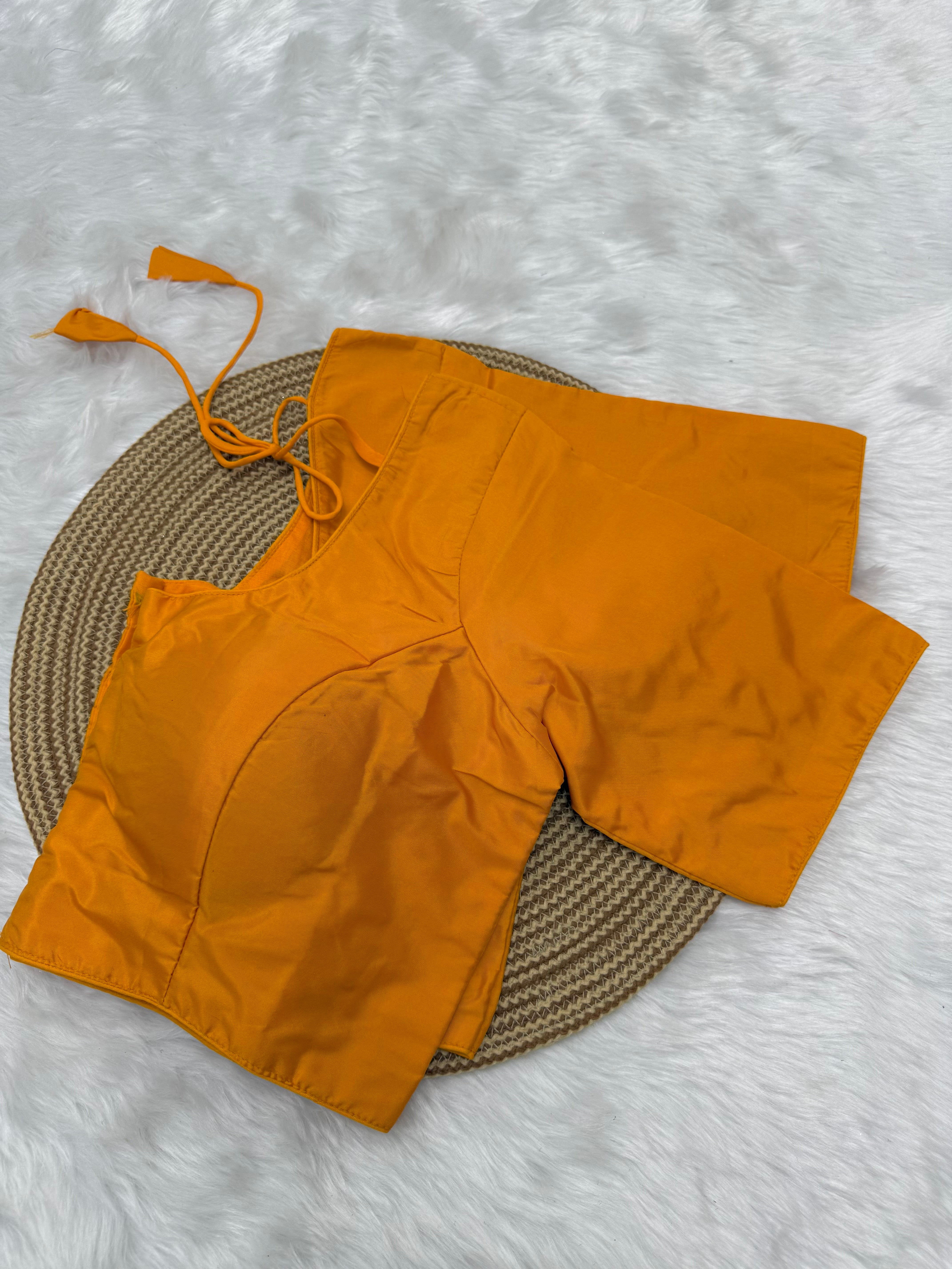 PLAIN SILK READY TO WEAR  SAREE BLOUSE - YELLOW