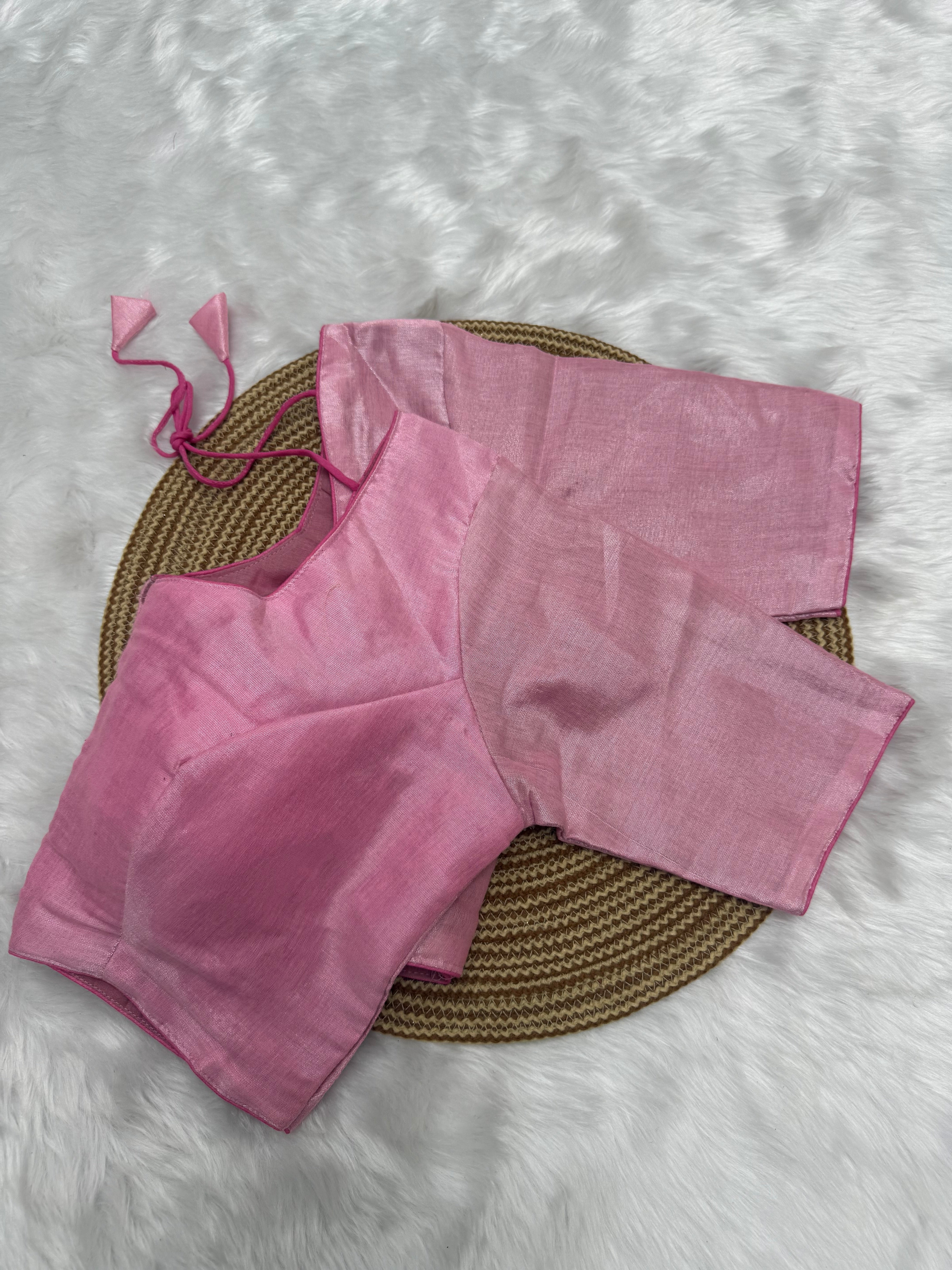 PLAIN SILK COTTON READY TO WEAR  SAREE BLOUSE - BABY PINK