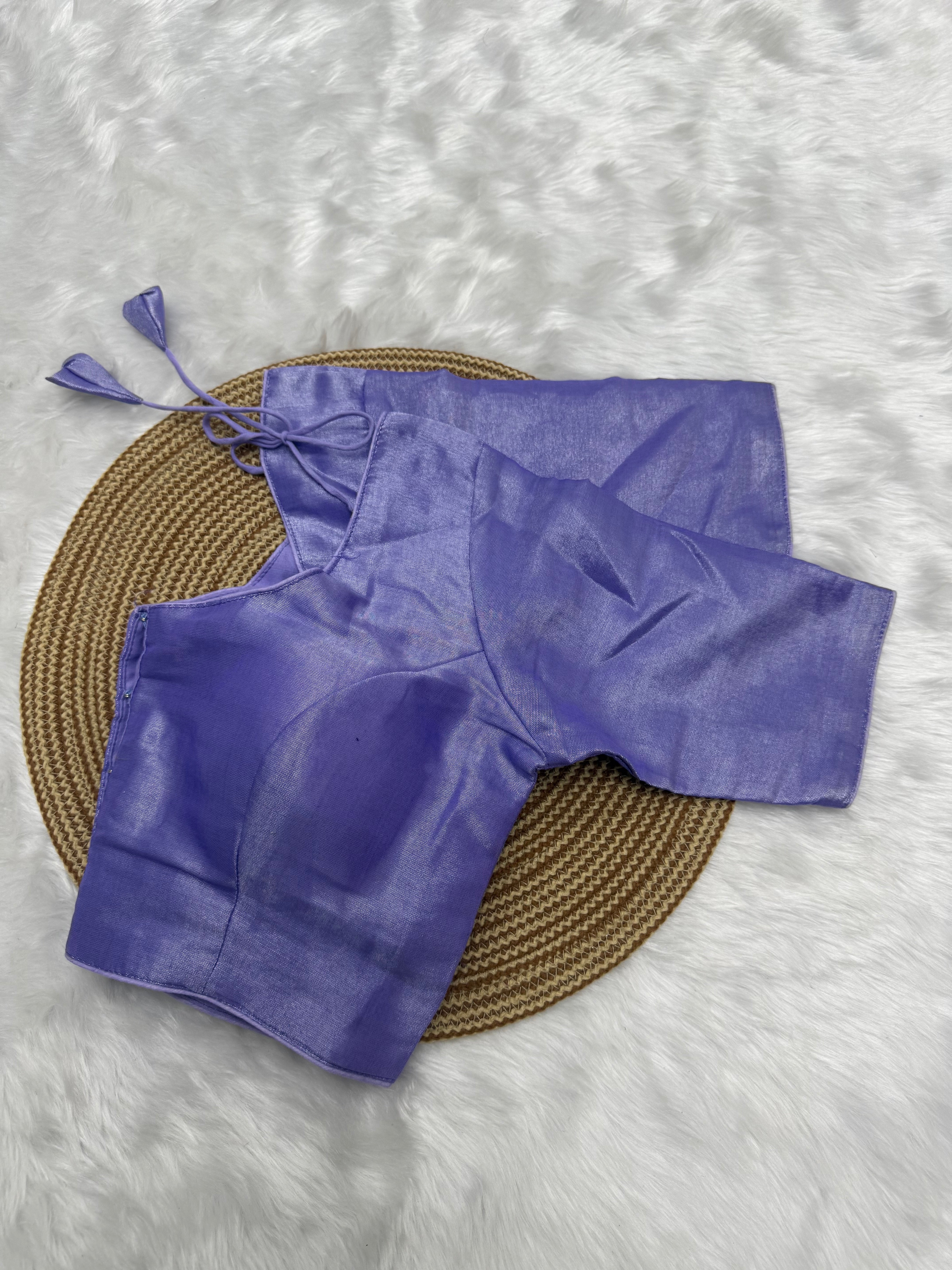 PLAIN SILK COTTON READY TO WEAR  SAREE BLOUSE - LAVENDER & SILVER