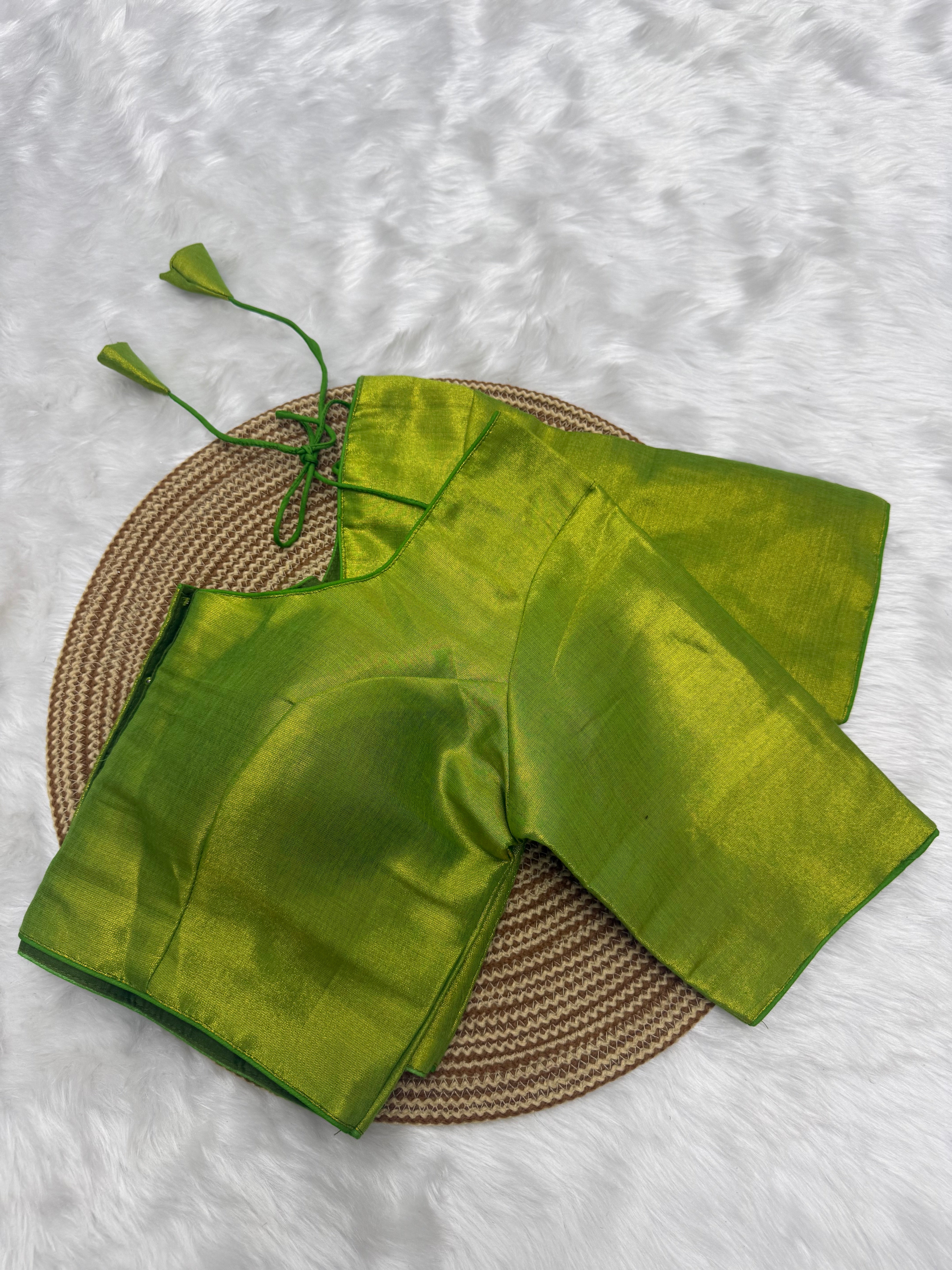 PLAIN SILK COTTON READY TO WEAR  SAREE BLOUSE - GREEN