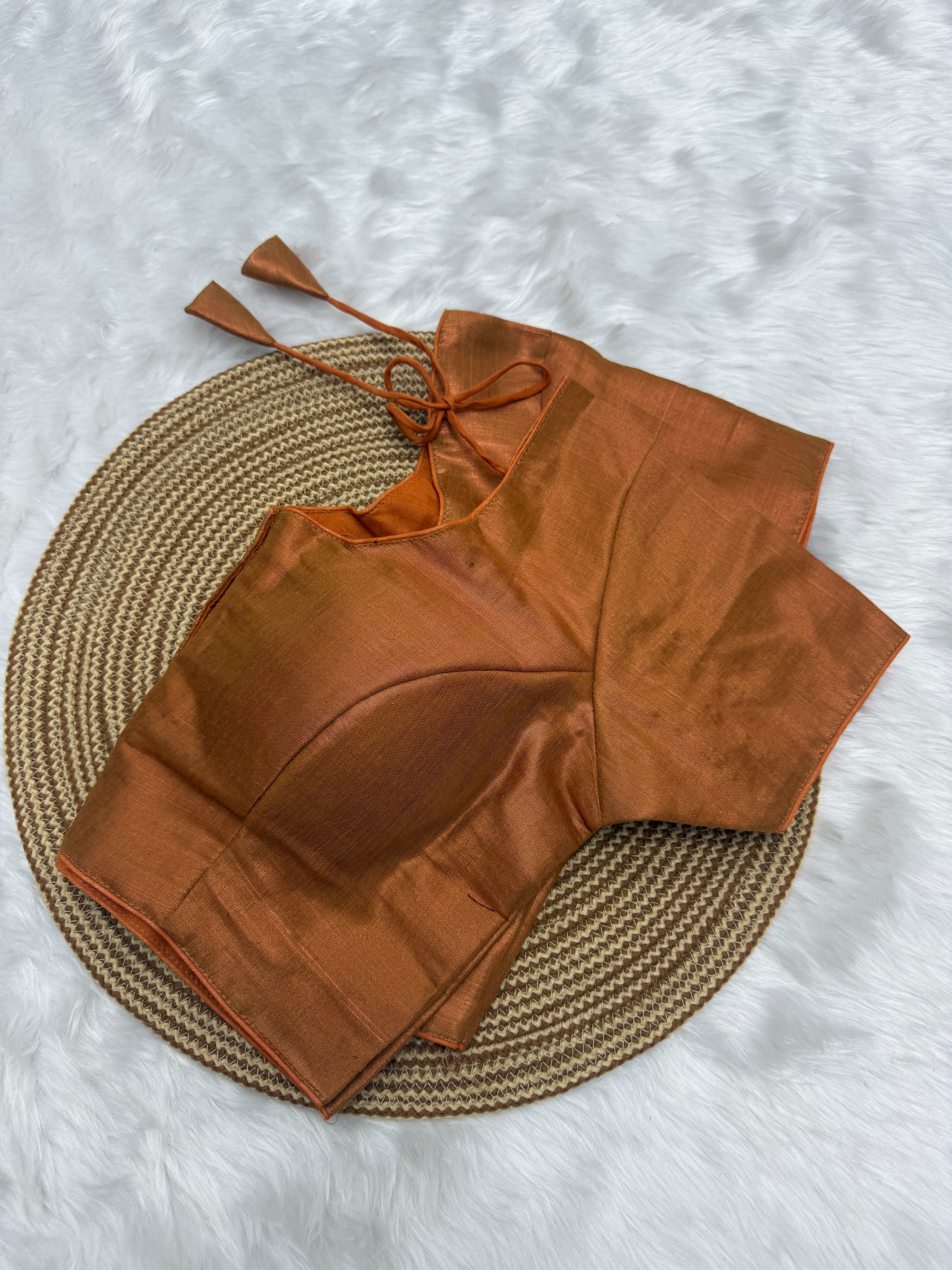 PLAIN SILK COTTON READY TO WEAR  SAREE BLOUSE - COPPER