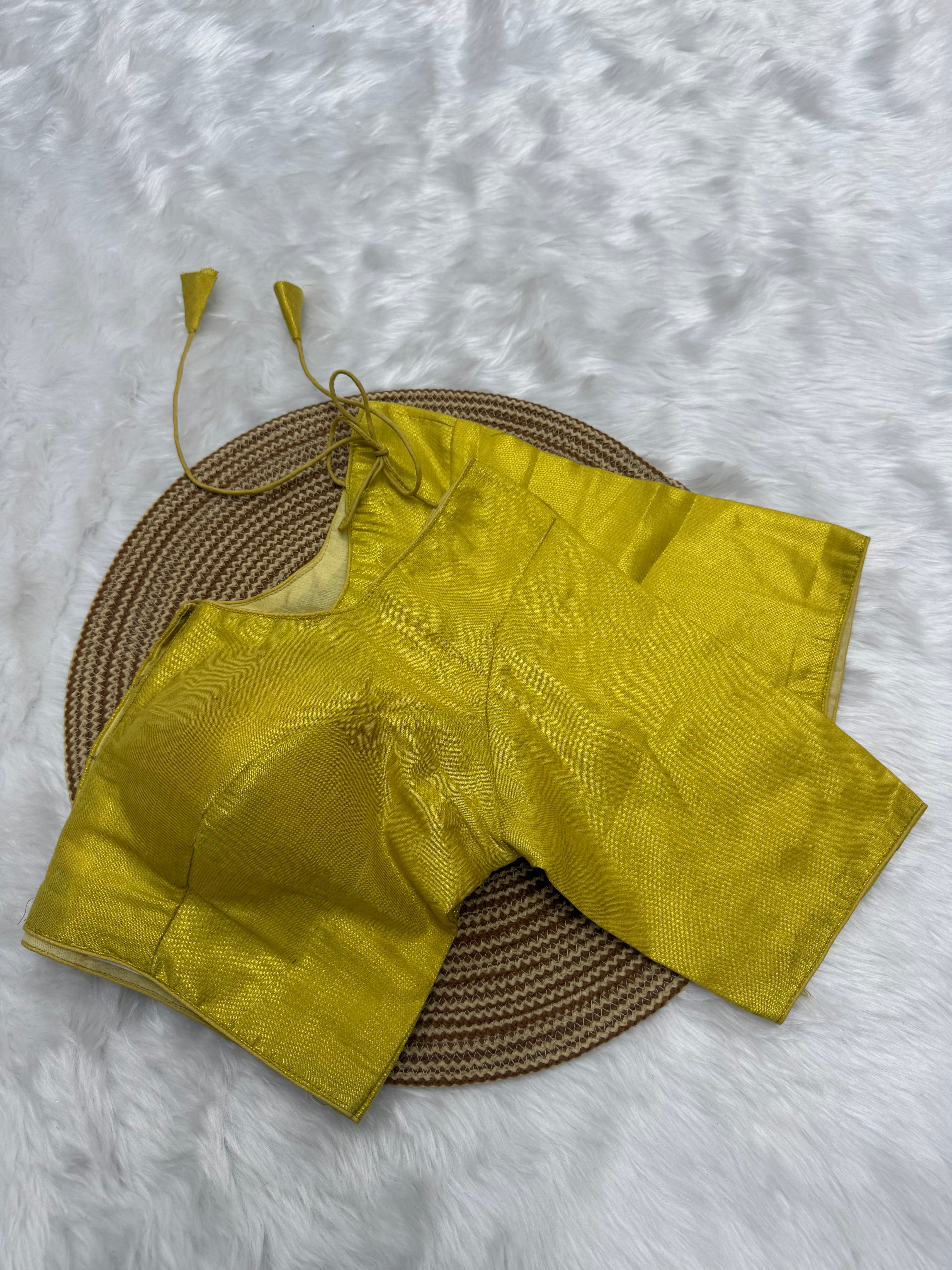 PLAIN SILK COTTON READY TO WEAR  SAREE BLOUSE - YELLOW