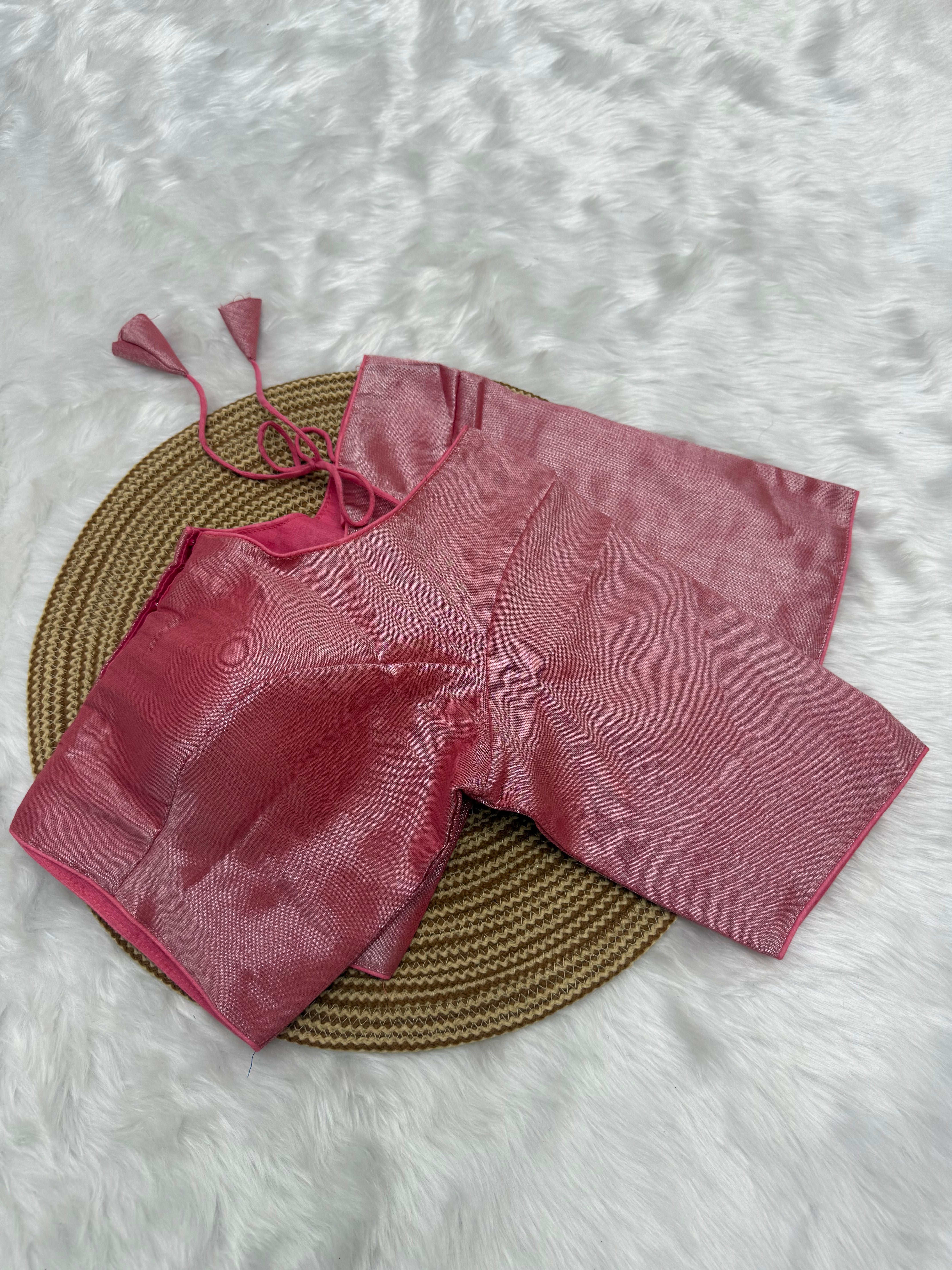 PLAIN SILK COTTON READY TO WEAR  SAREE BLOUSE - PINK