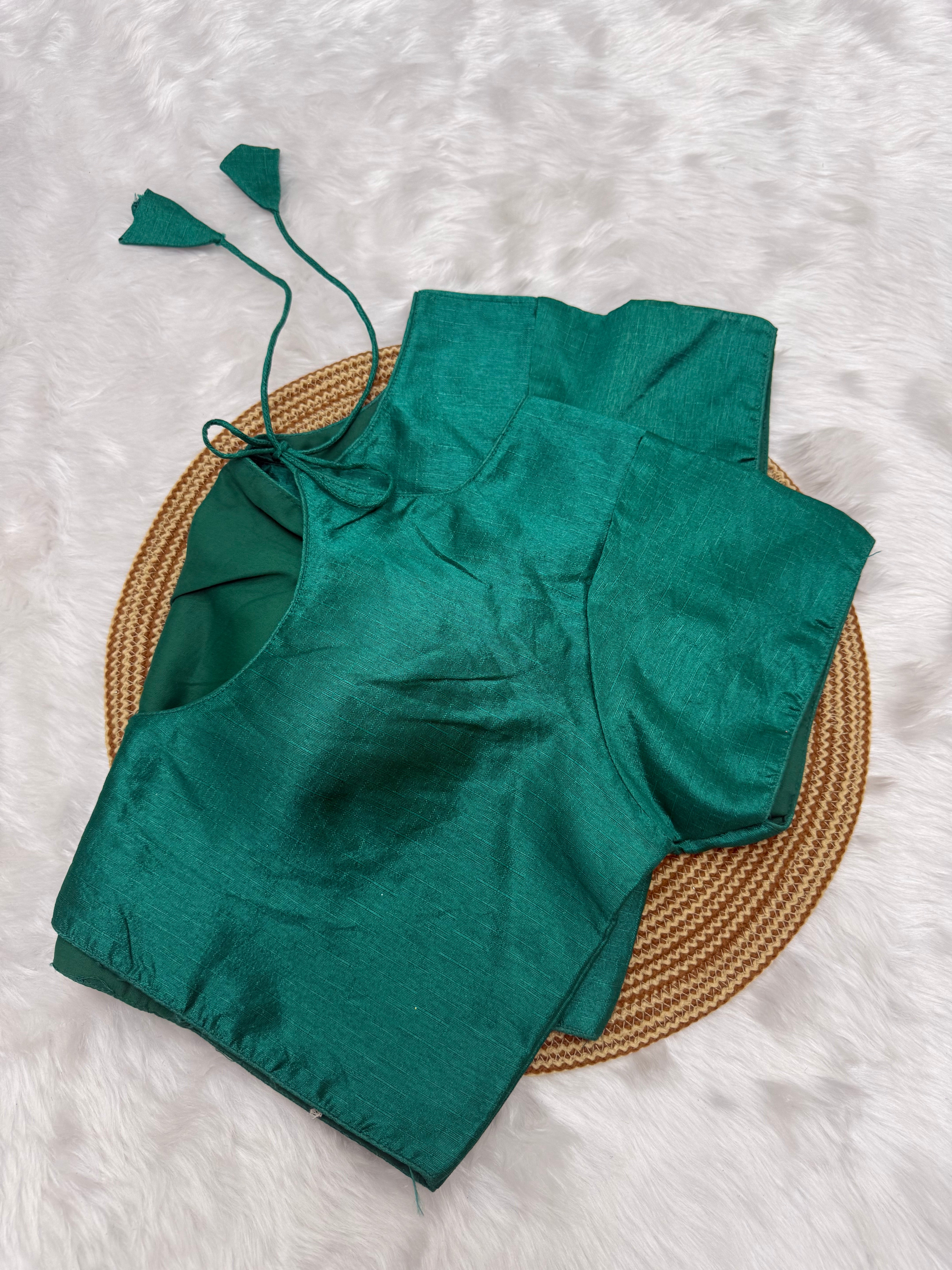 PLAIN SILK READY TO WEAR  SAREE BLOUSE - TEAL