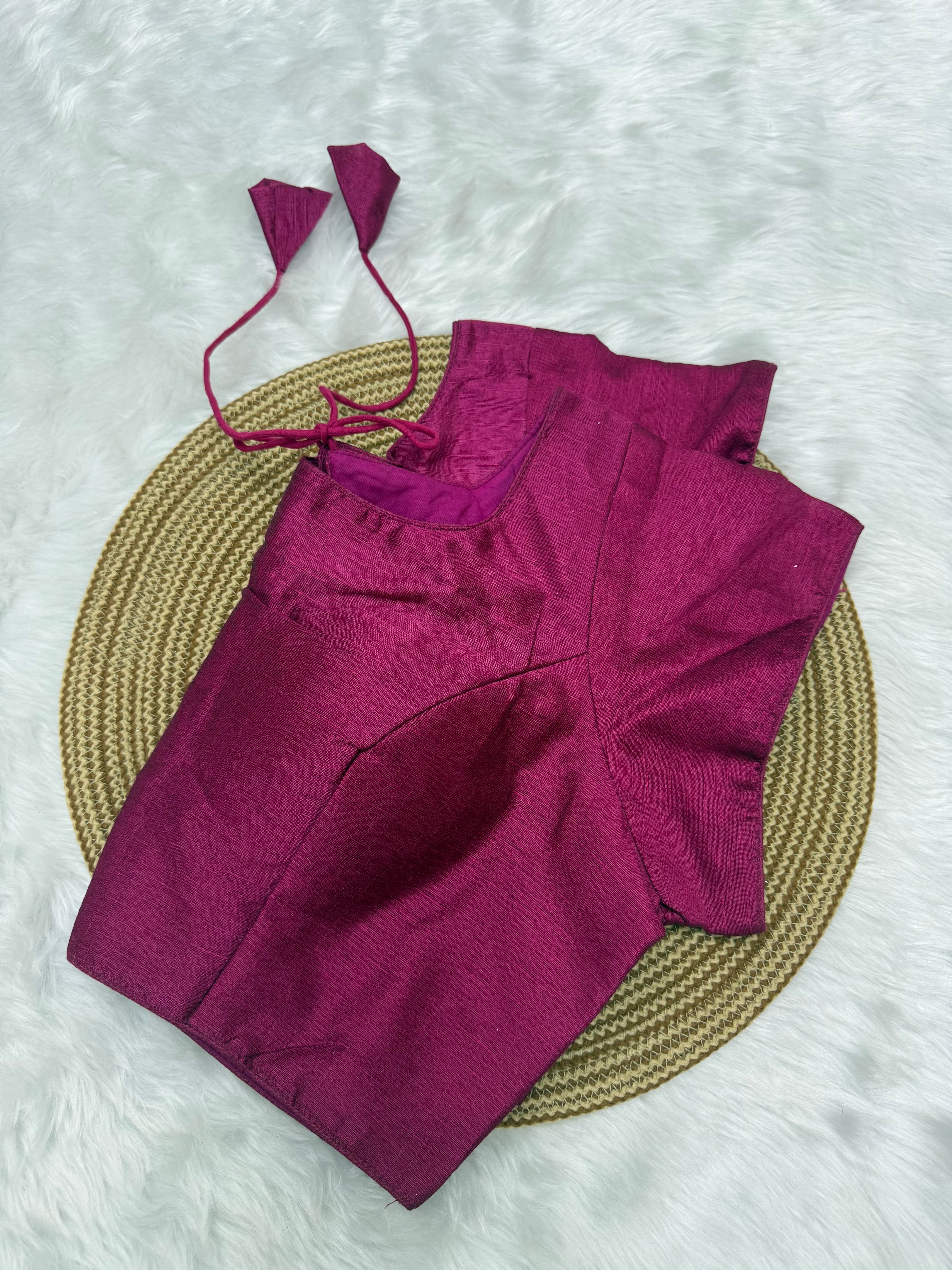 PLAIN SILK READY TO WEAR  SAREE BLOUSE - DARK PINK