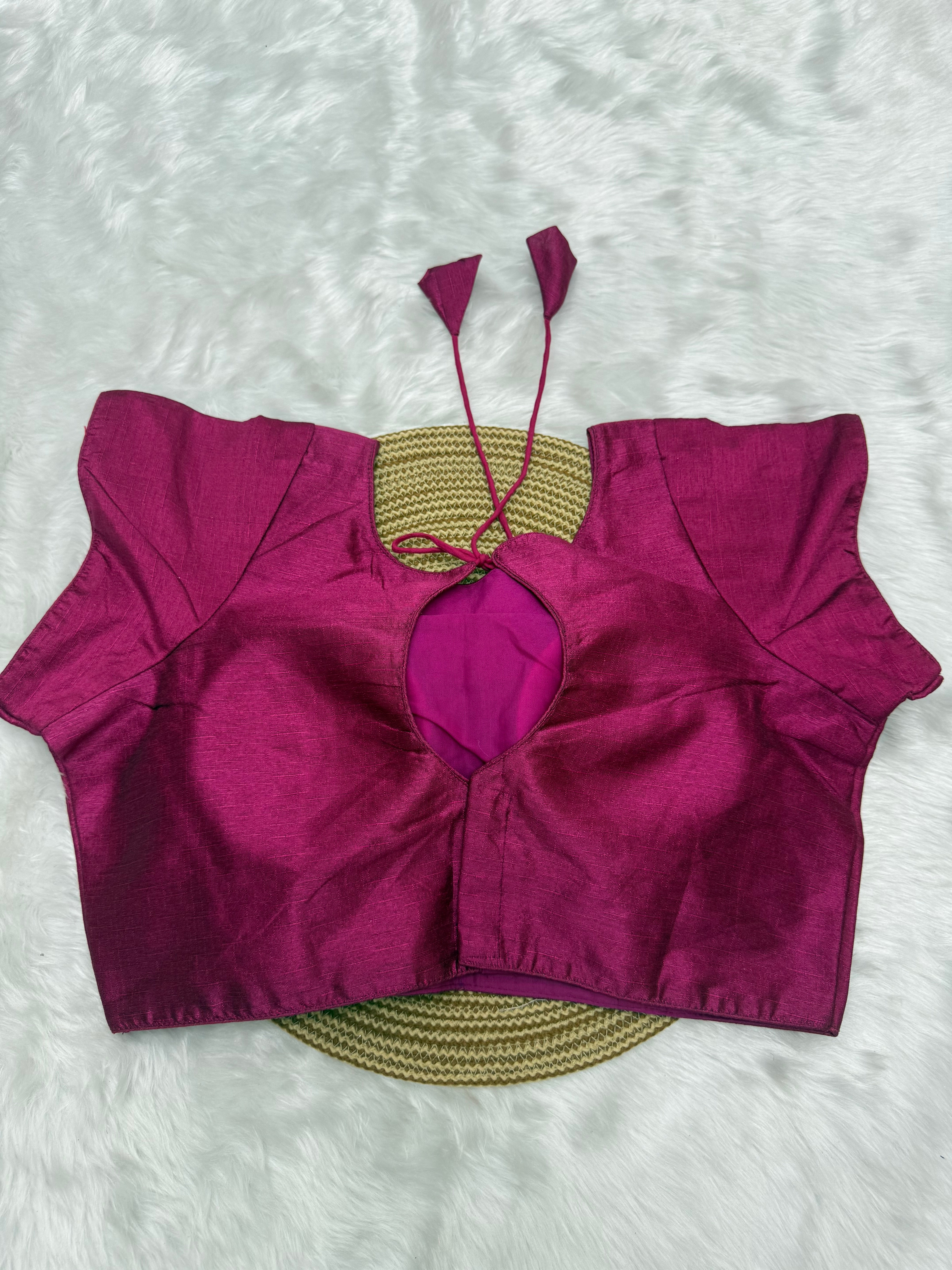 PLAIN SILK READY TO WEAR  SAREE BLOUSE - DARK PINK