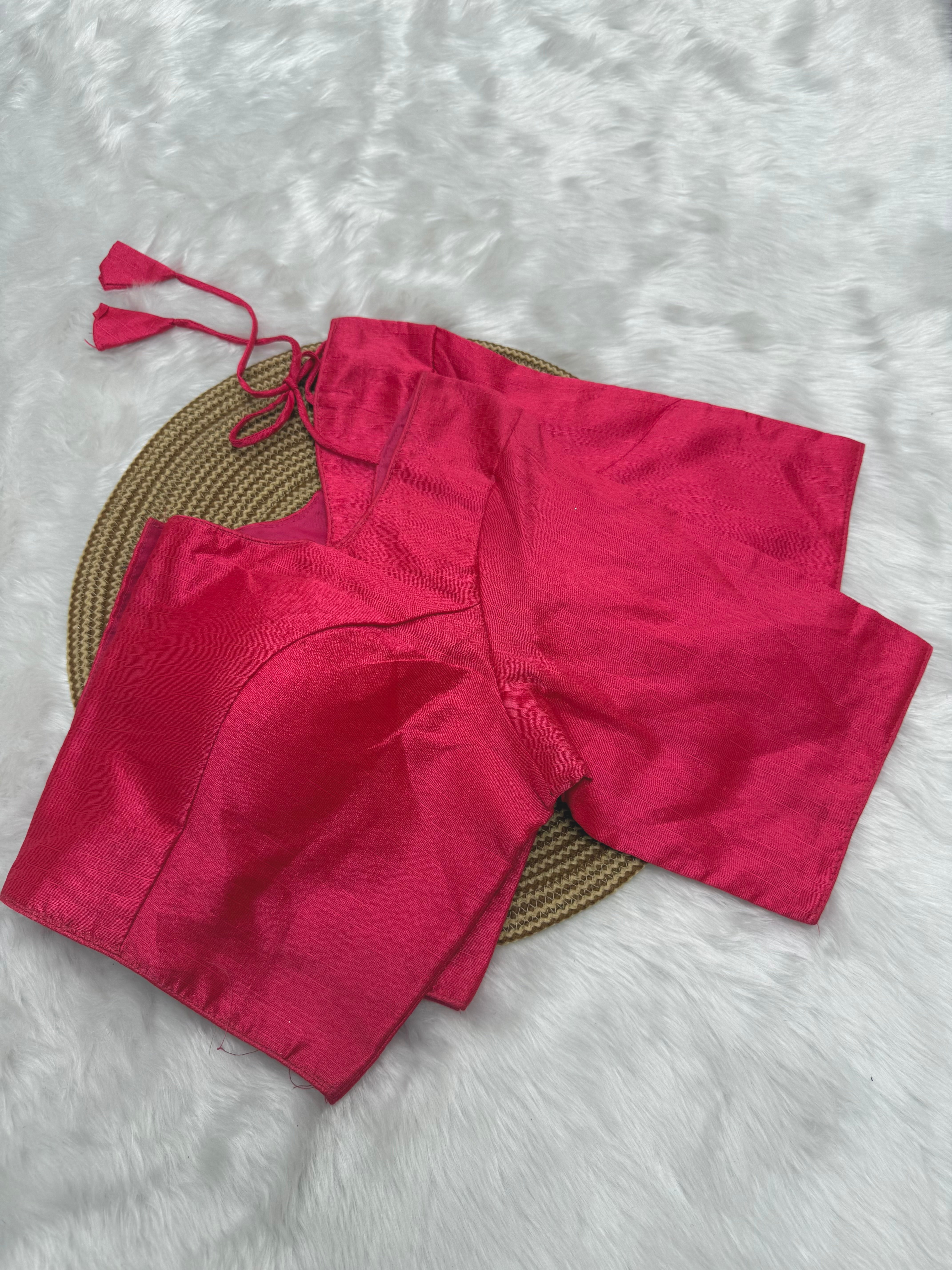 PLAIN SILK READY TO WEAR  SAREE BLOUSE - PINK