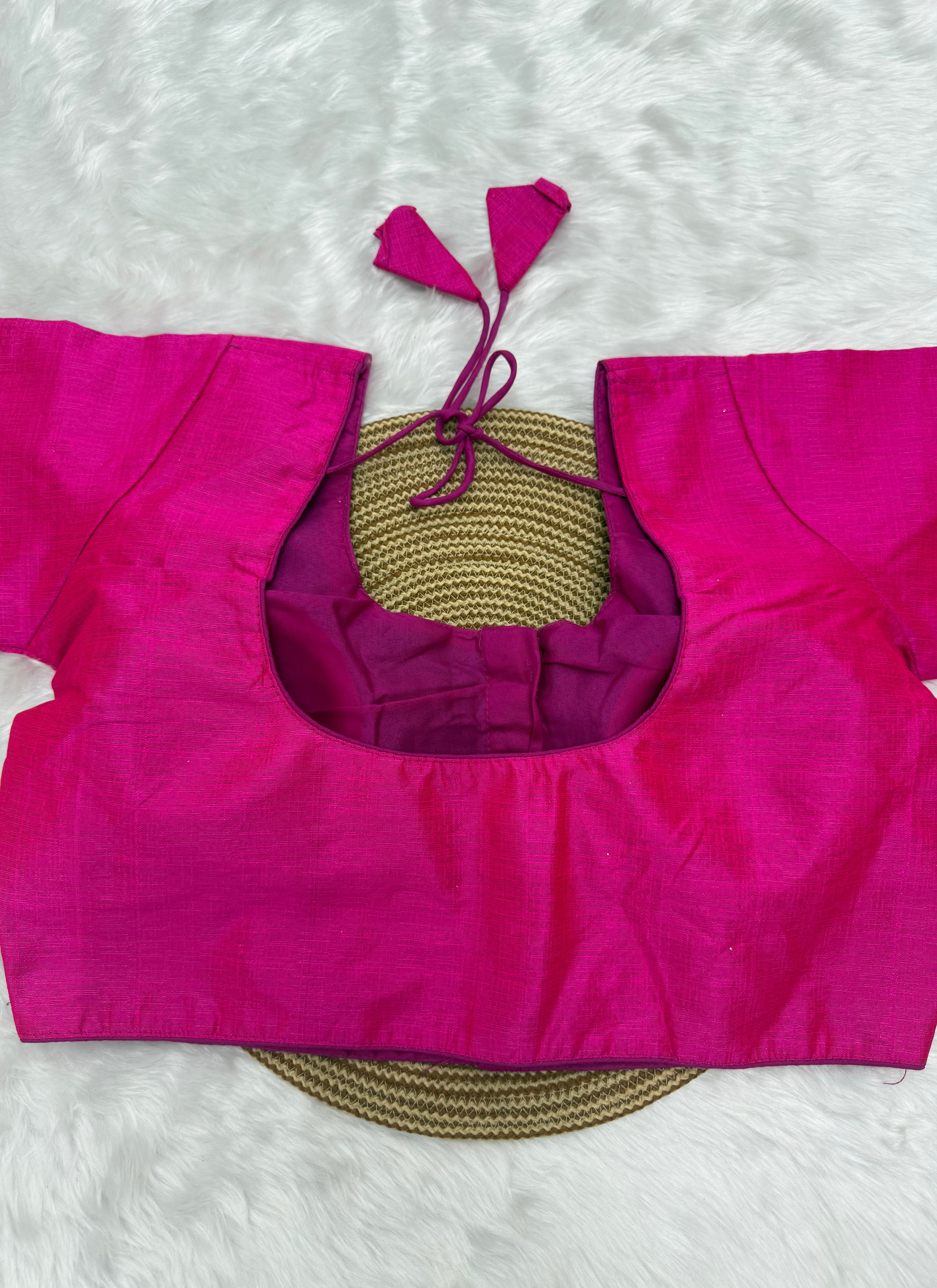 PLAIN SILK READY TO WEAR  SAREE BLOUSE - PINK