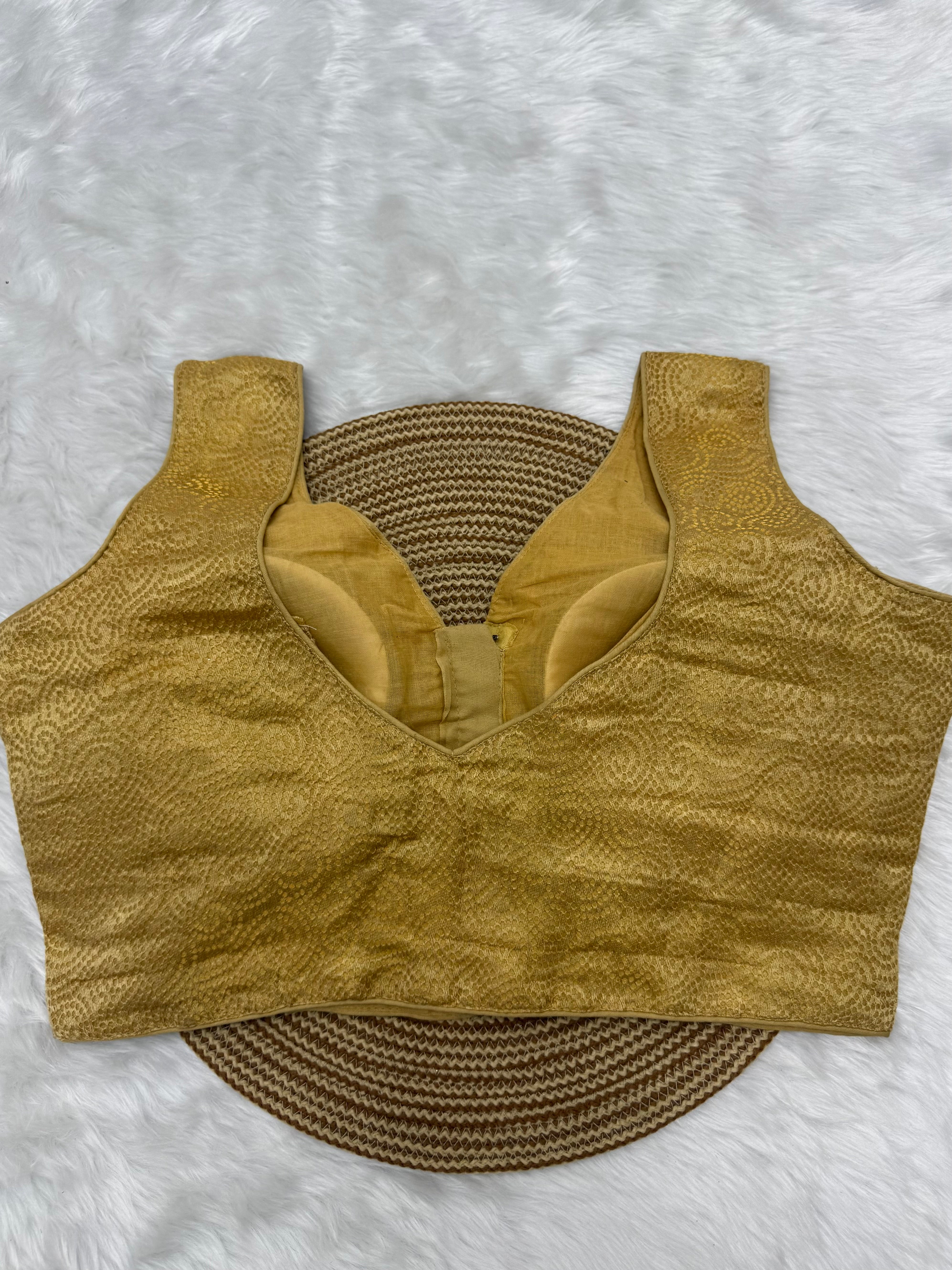 SLEEVELESS JACQUARD READYMADE SAREE BLOUSE - GOLD