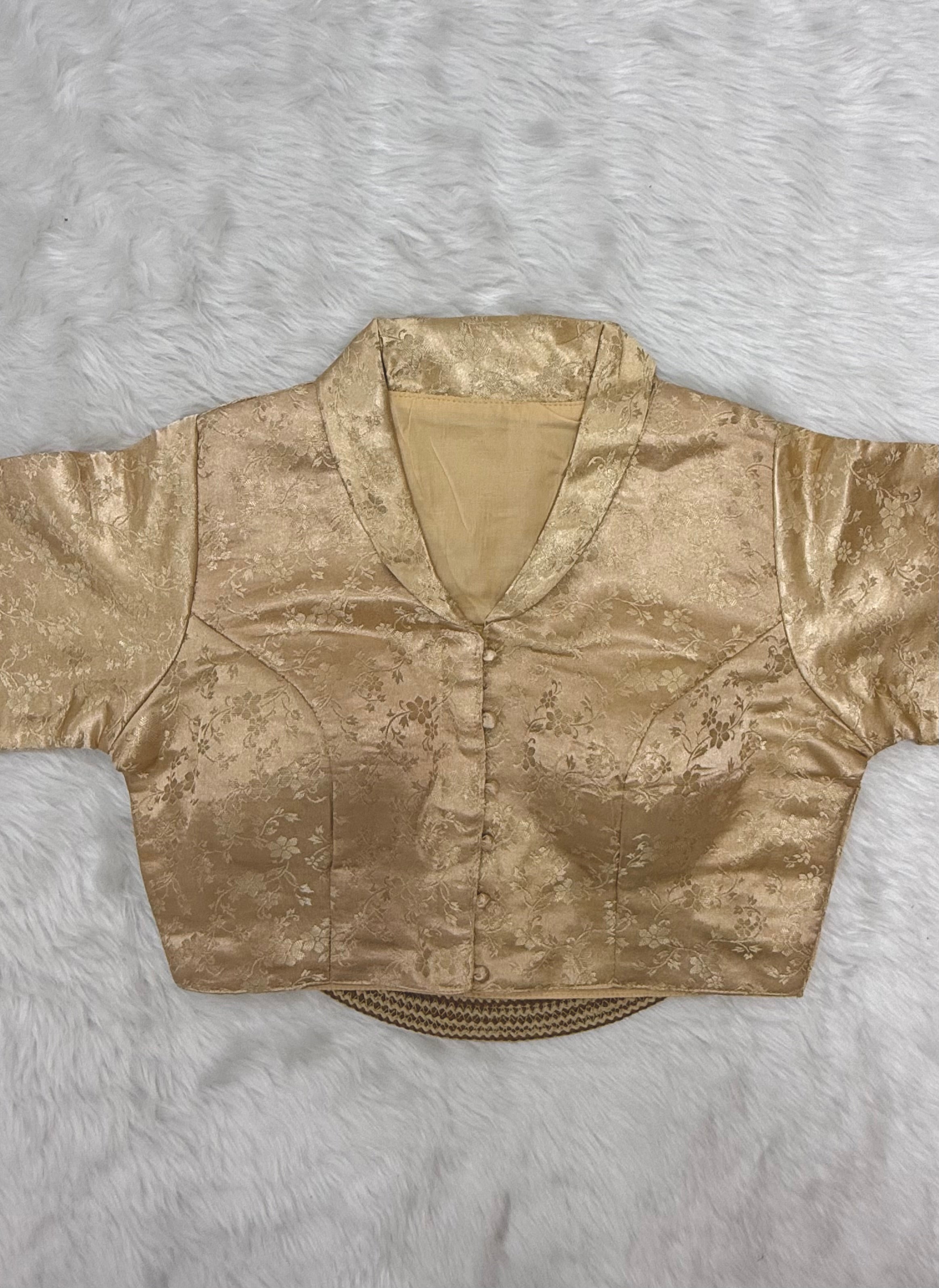 PREMIUM DESIGNER JACQUARD SILK BLOUSE - IVORY GOLD
