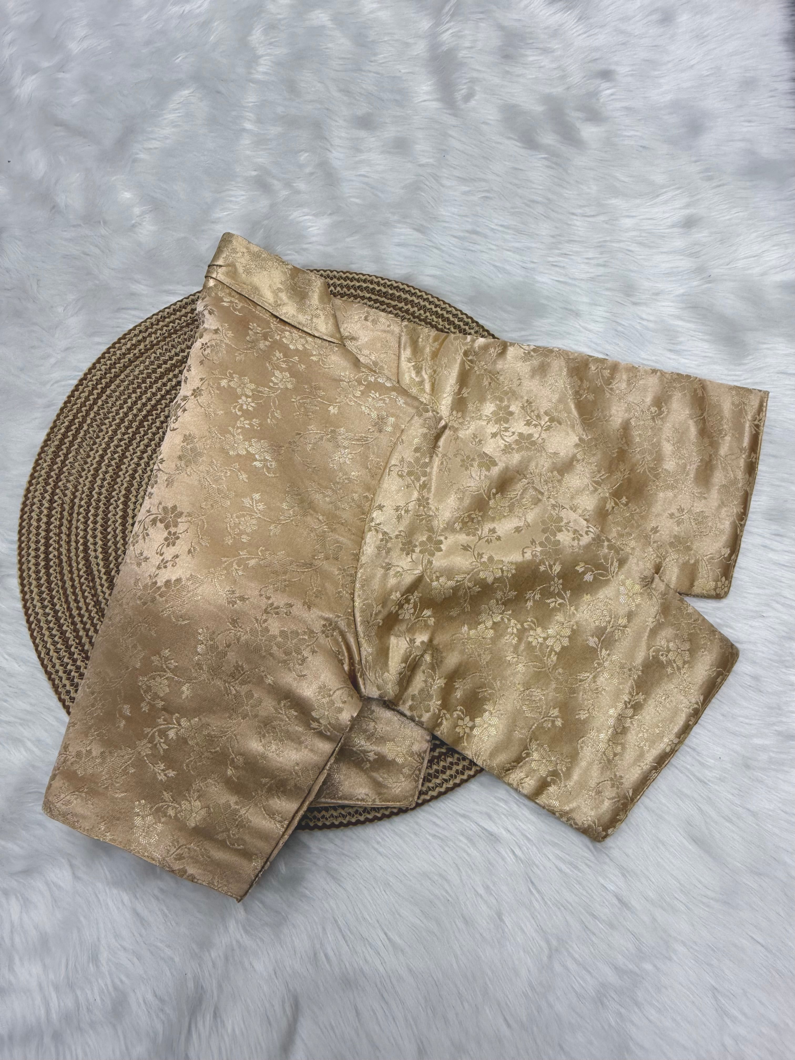 PREMIUM DESIGNER JACQUARD SILK BLOUSE - IVORY GOLD