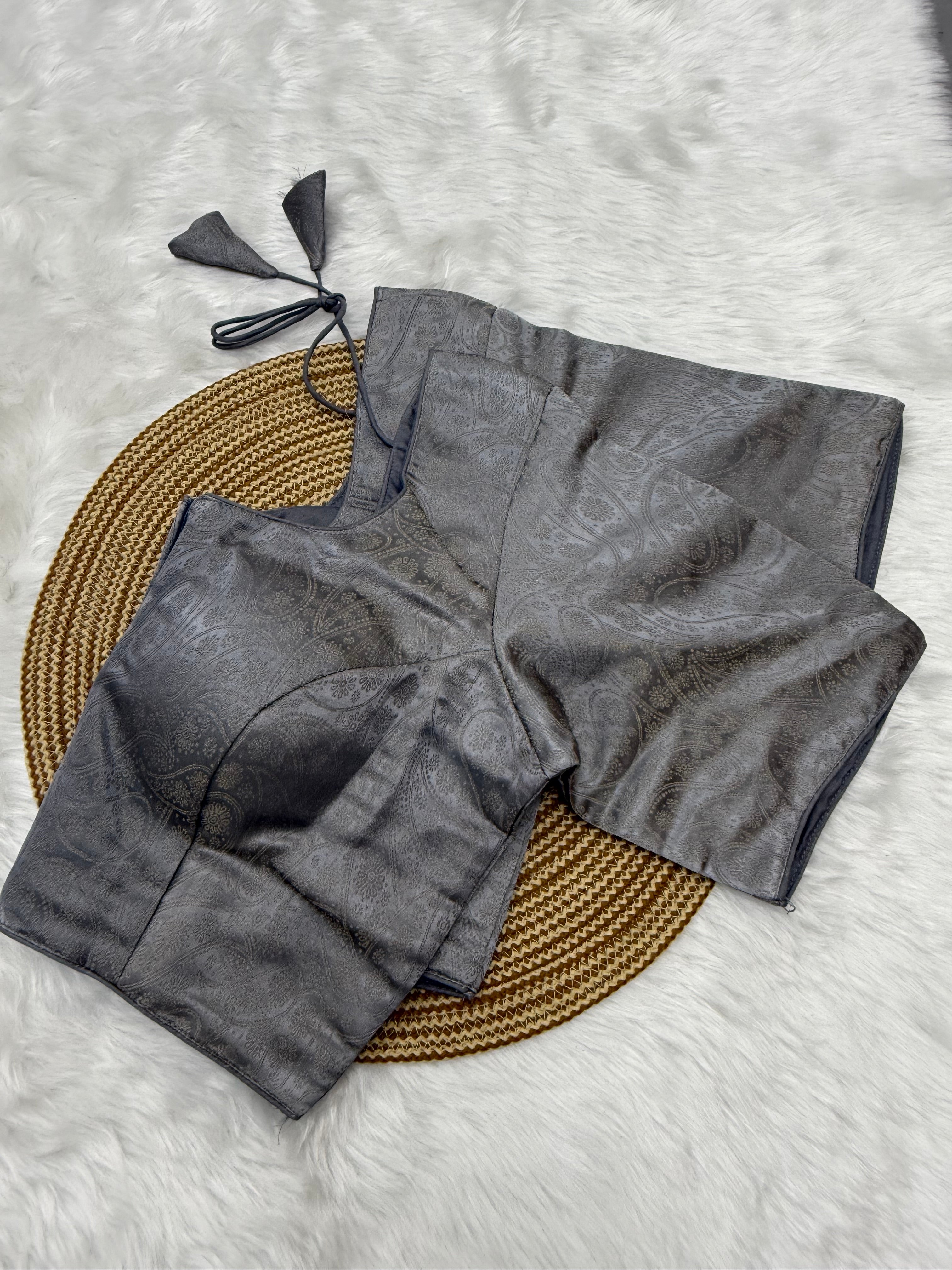 JACQUARD READY TO WEAR SAREE BLOUSE - GREY