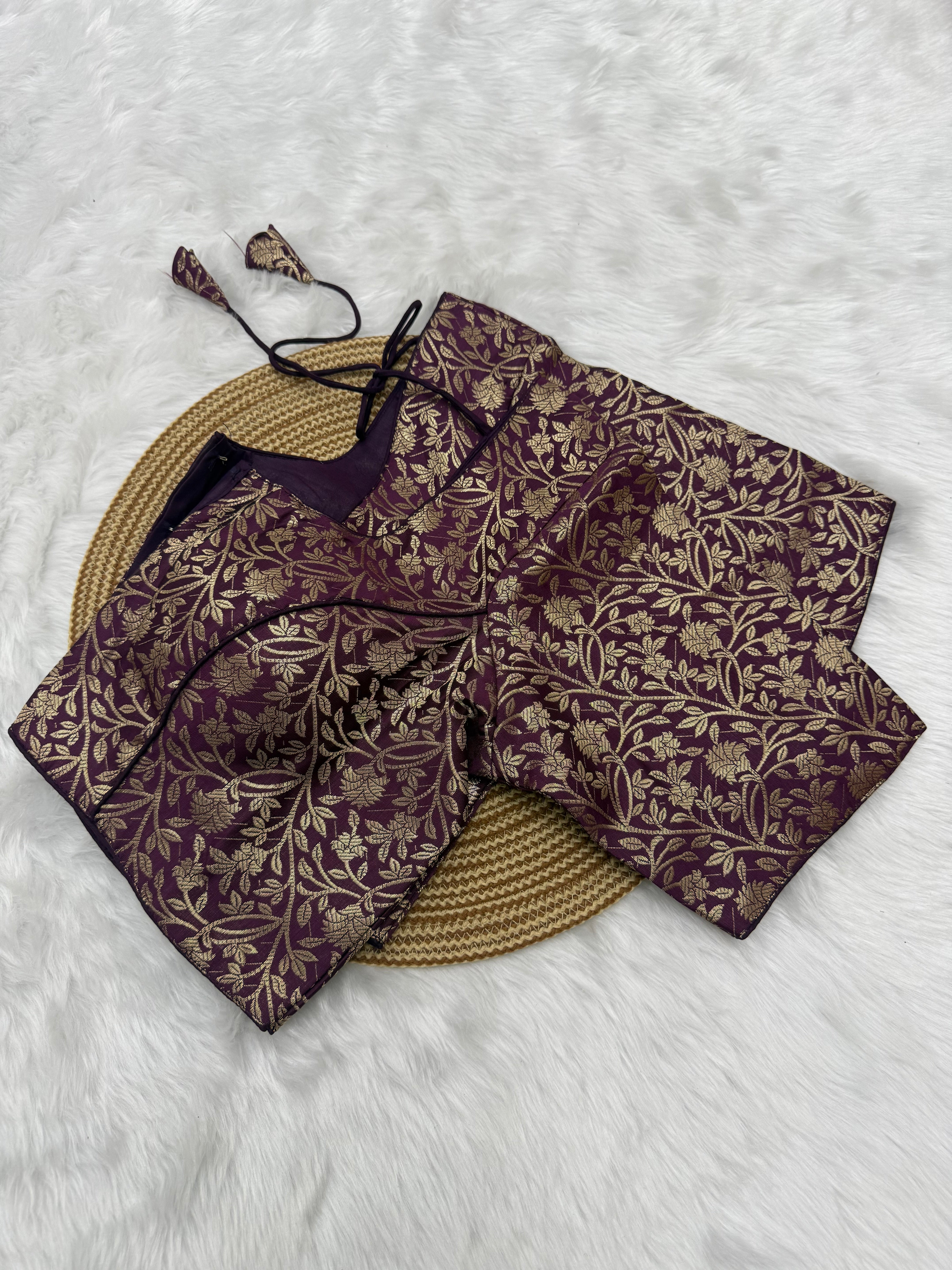 JACQUARD READY TO WEAR SAREE BLOUSE - BYZANTINE