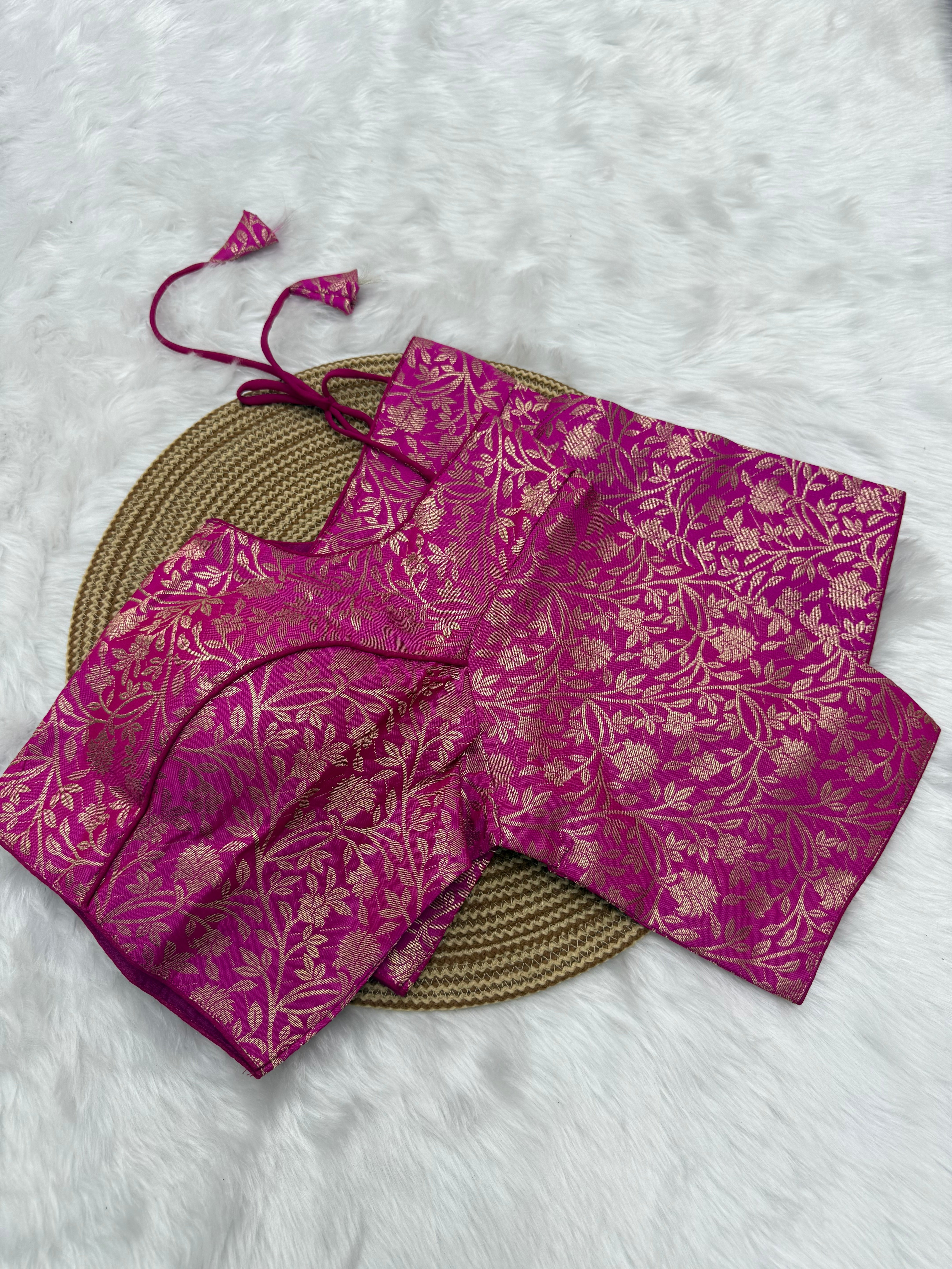 JACQUARD READY TO WEAR SAREE BLOUSE - PINK