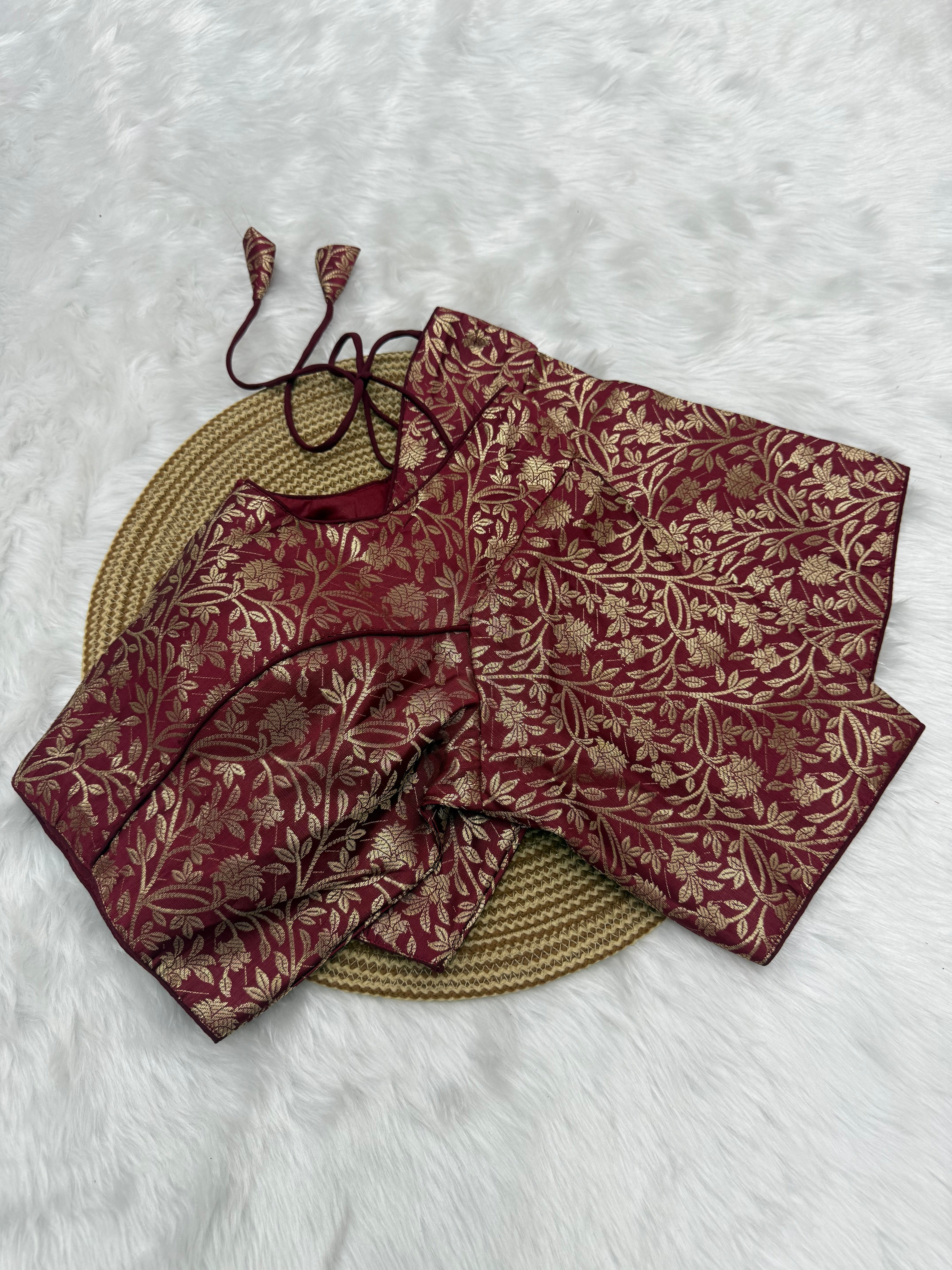 JACQUARD READY TO WEAR SAREE BLOUSE - MAROON