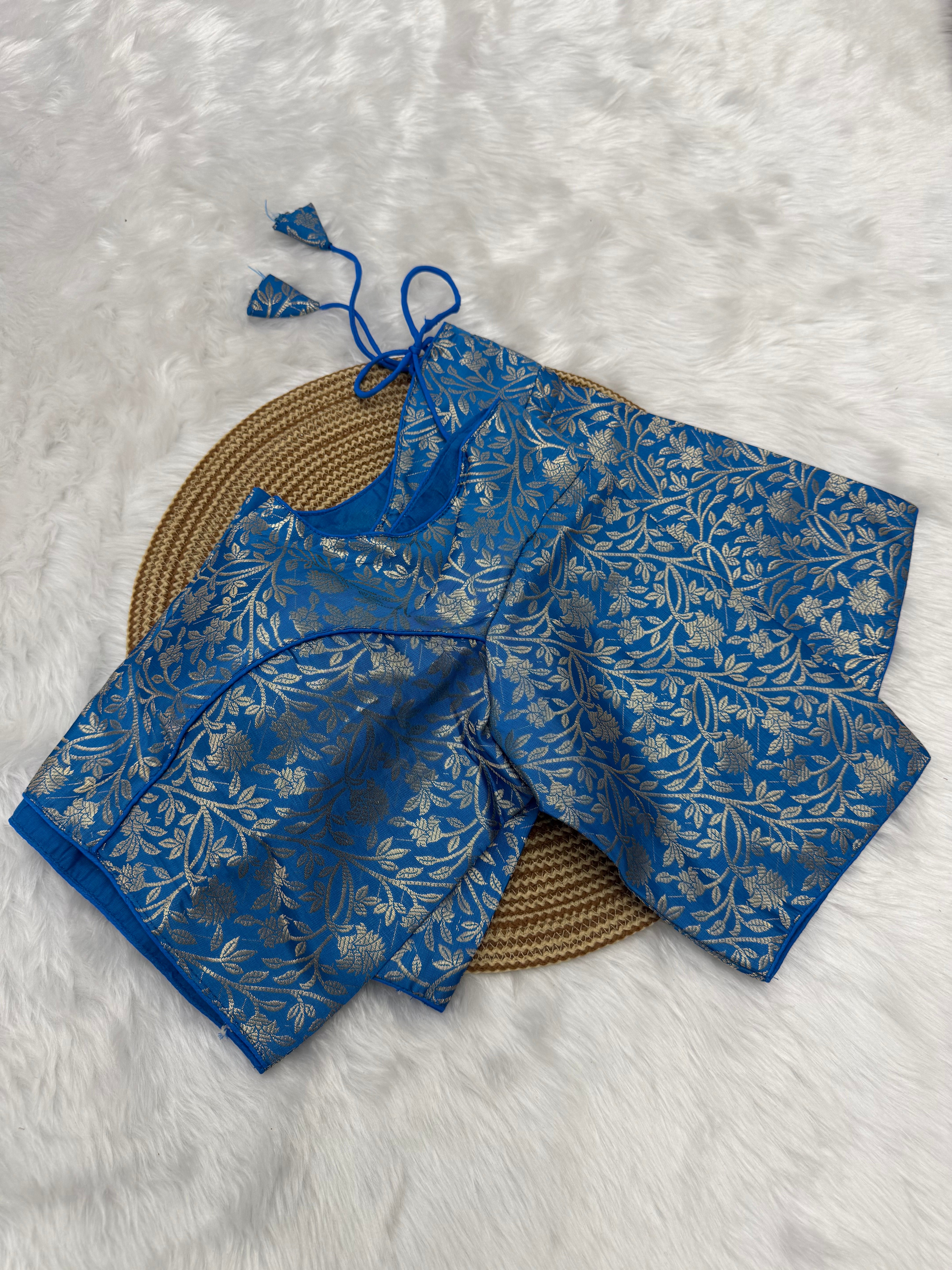 JACQUARD READY TO WEAR SAREE BLOUSE - SKY BLUE