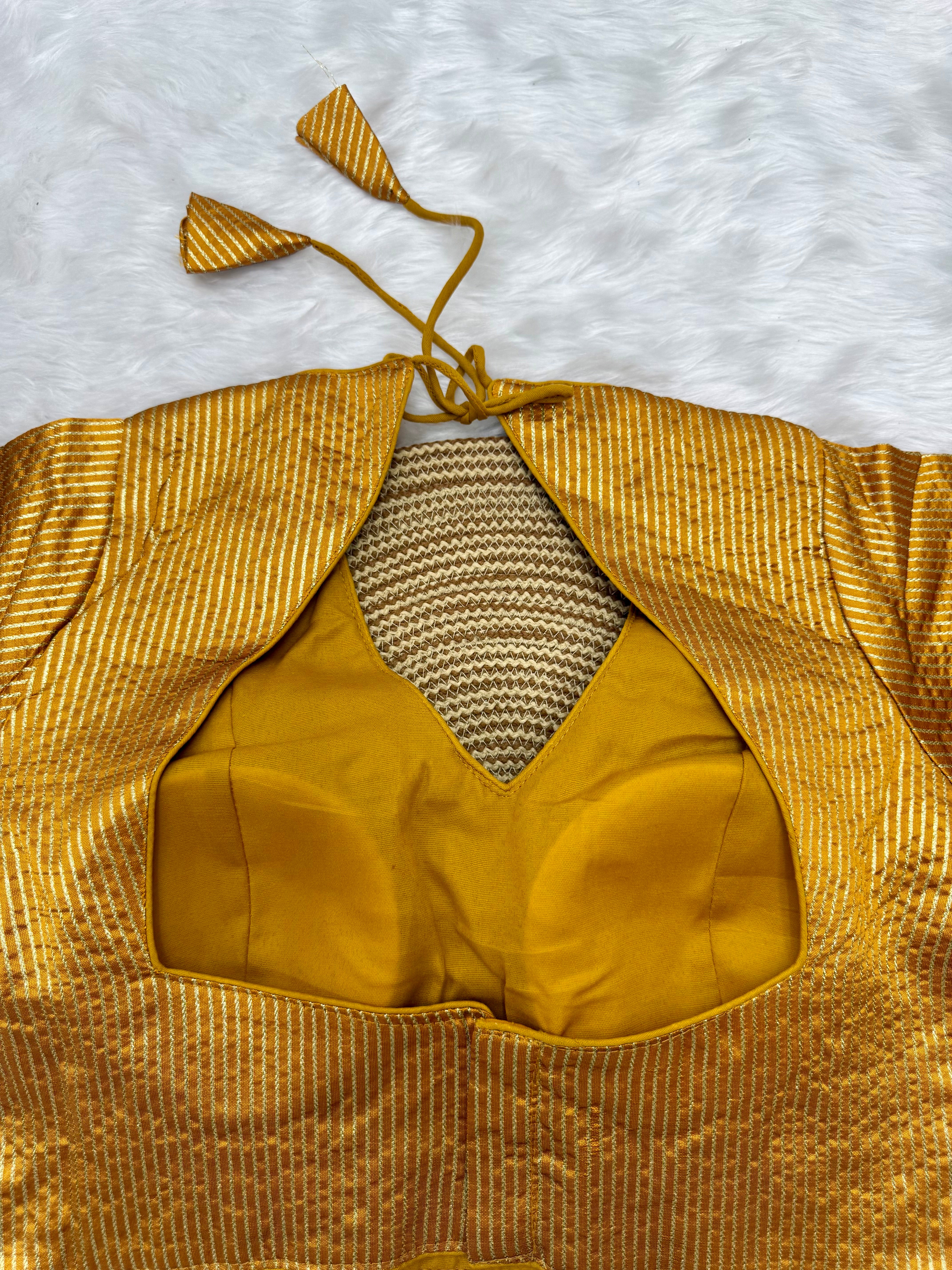DESIGNER GOLD STRIPE SILK READYMADE BLOUSE - YELLOW