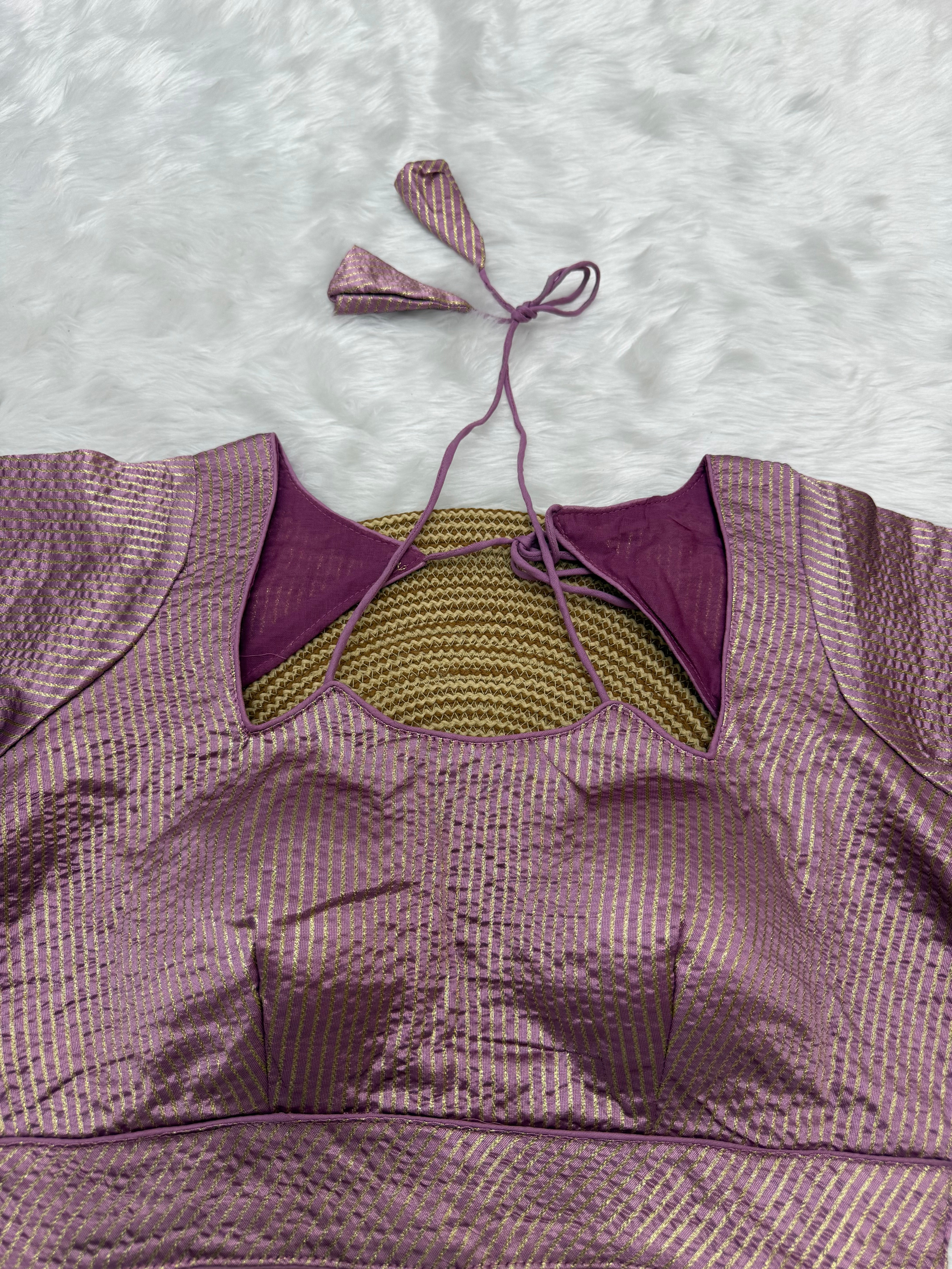 DESIGNER GOLD STRIPE SILK READYMADE BLOUSE  - MAUVE PINK