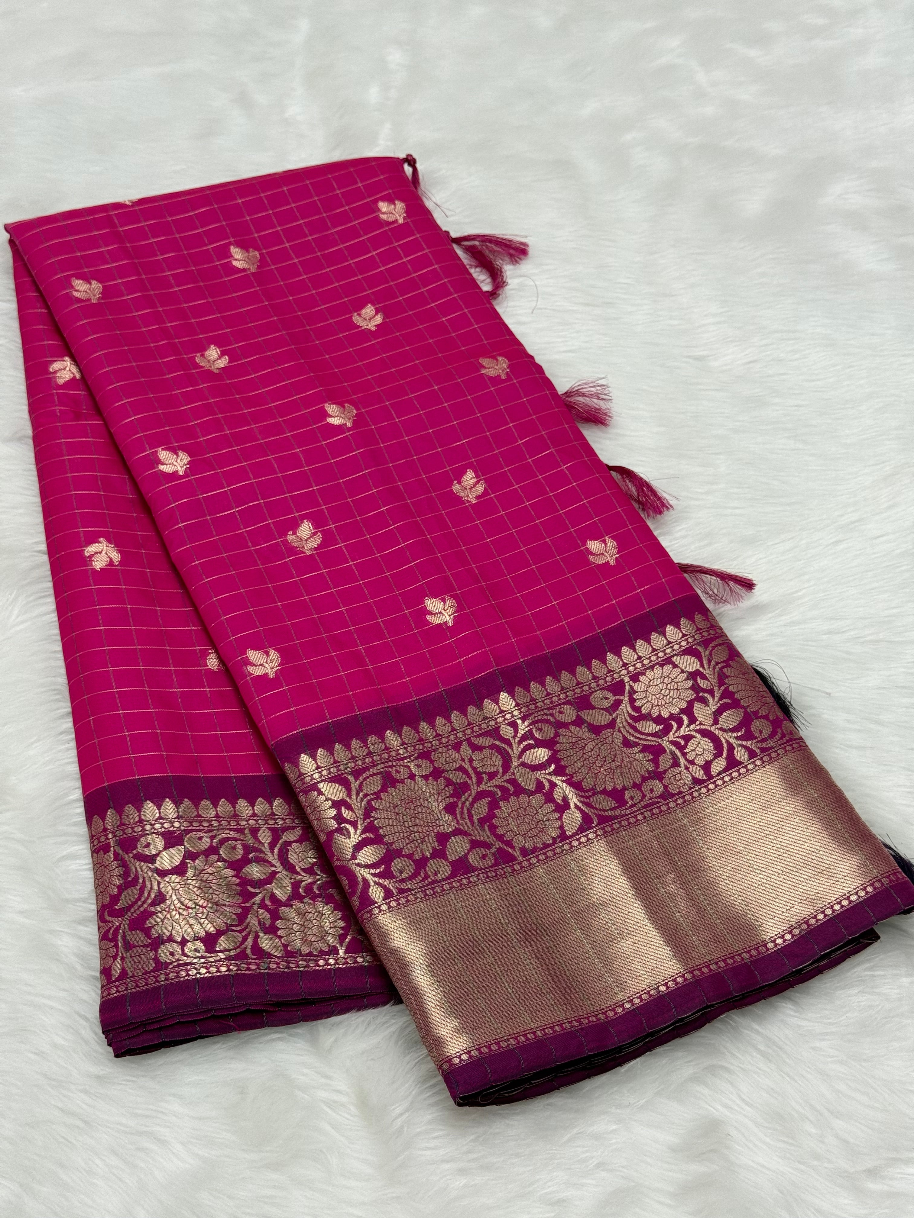 PREMIUM BANARASI SILK SAREE - BARBIE PINK
