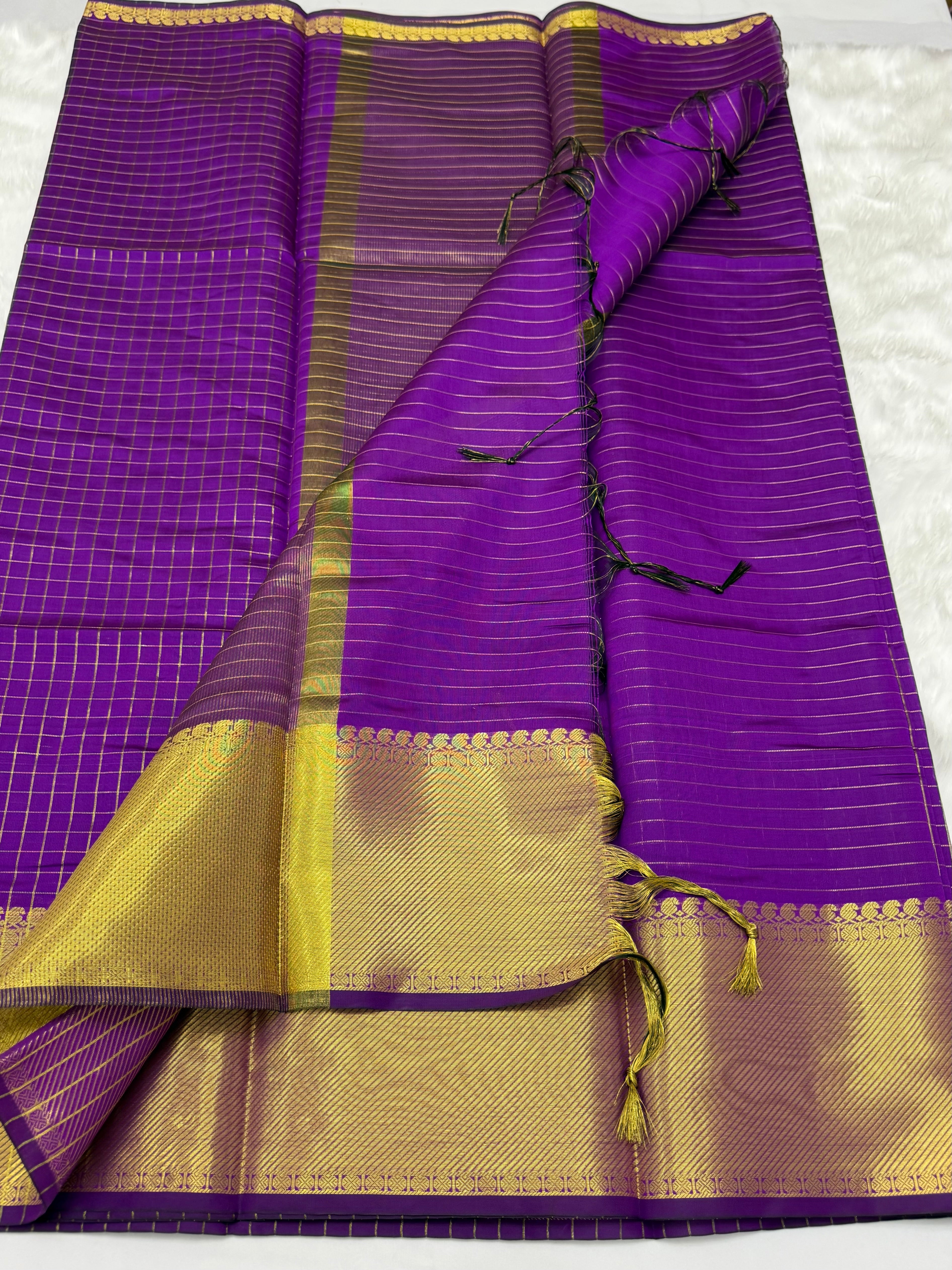 CHECKERED PATTERN BANARASI SILK SAREE - VIOLET