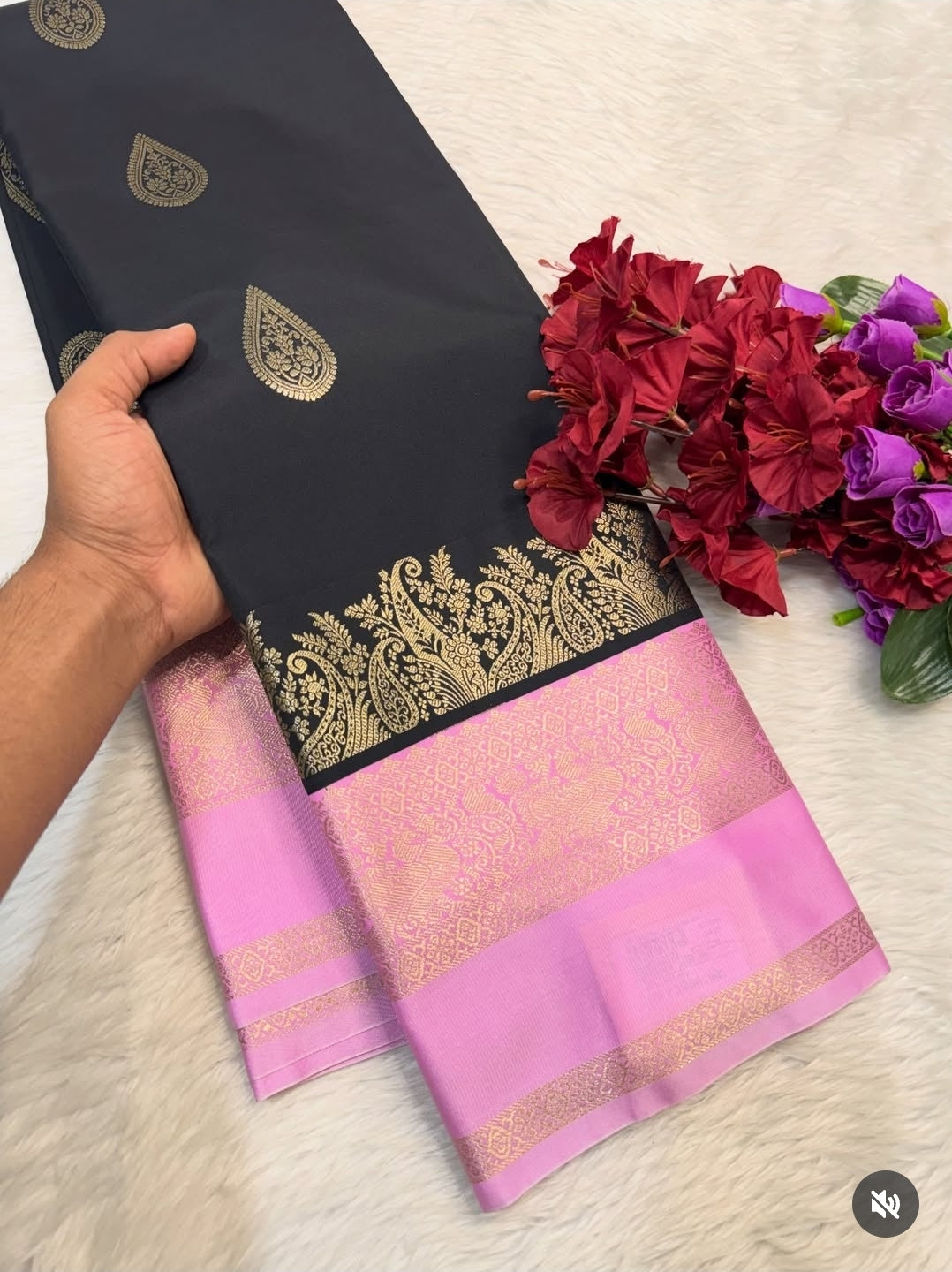 PREMIUM SEMI KANCHI SILK SAREE - BLACK