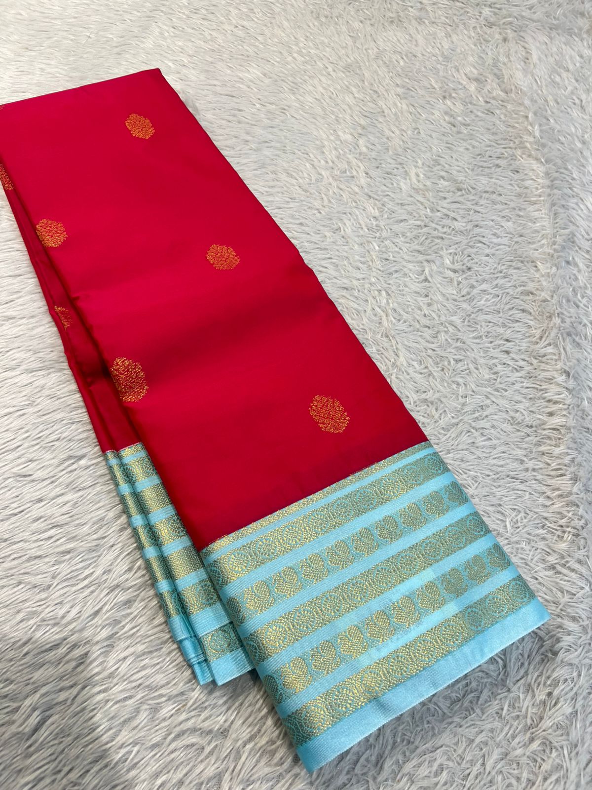 PREMIUM SEMI KANCHI SILK SAREE - RUBY RED