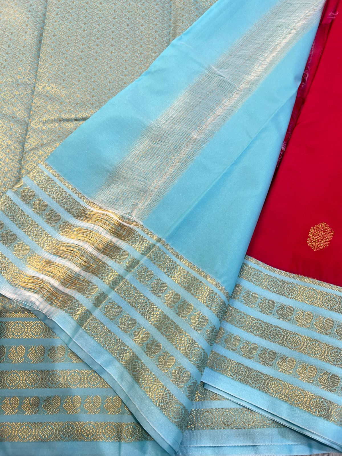 PREMIUM SEMI KANCHI SILK SAREE - RUBY RED