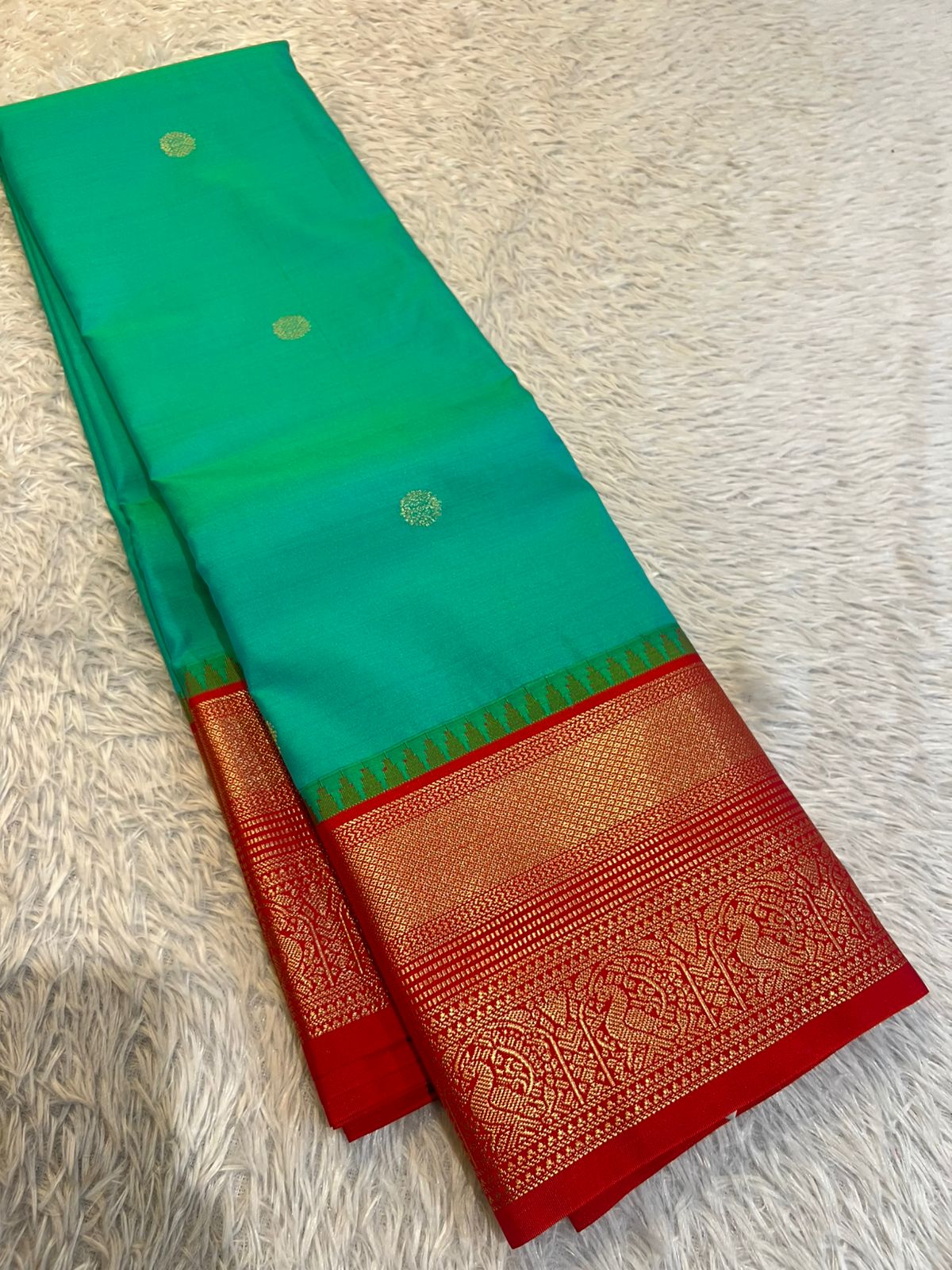 PREMIUM SEMI KANCHI SILK SAREE - SEAFOAM
