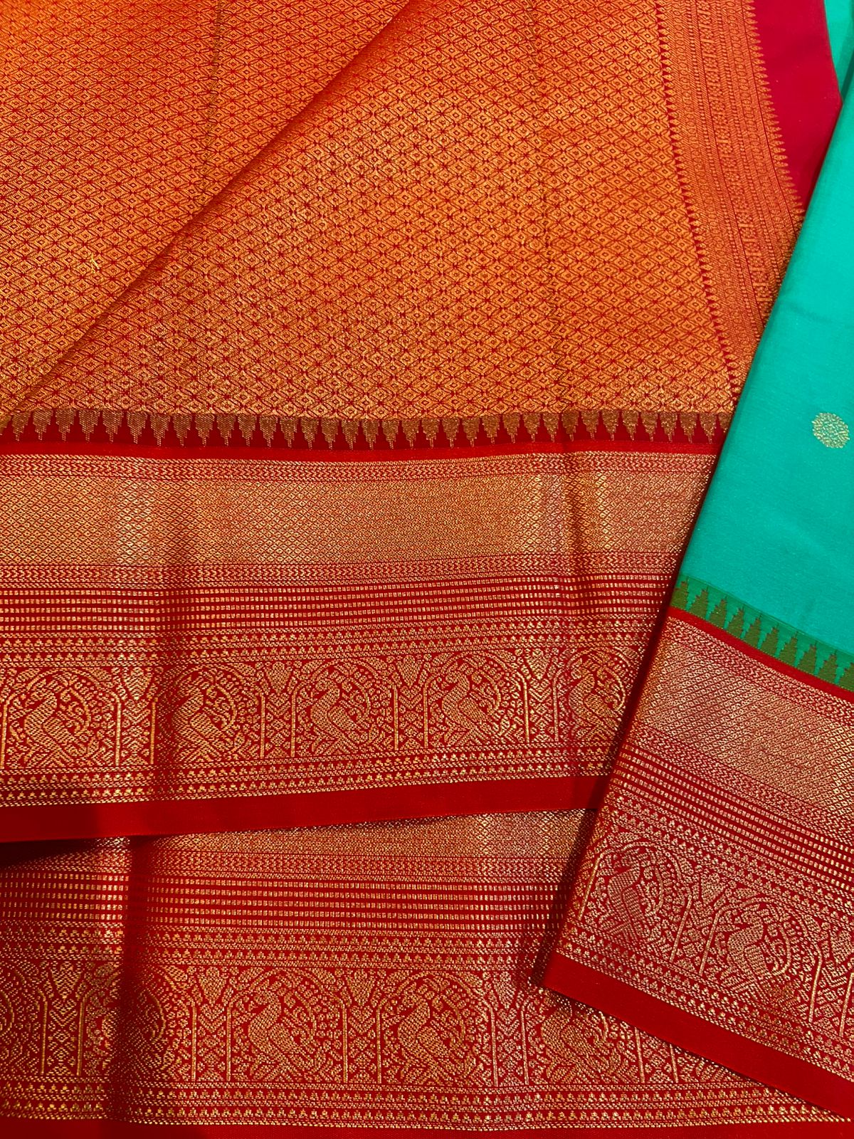 PREMIUM SEMI KANCHI SILK SAREE - SEAFOAM