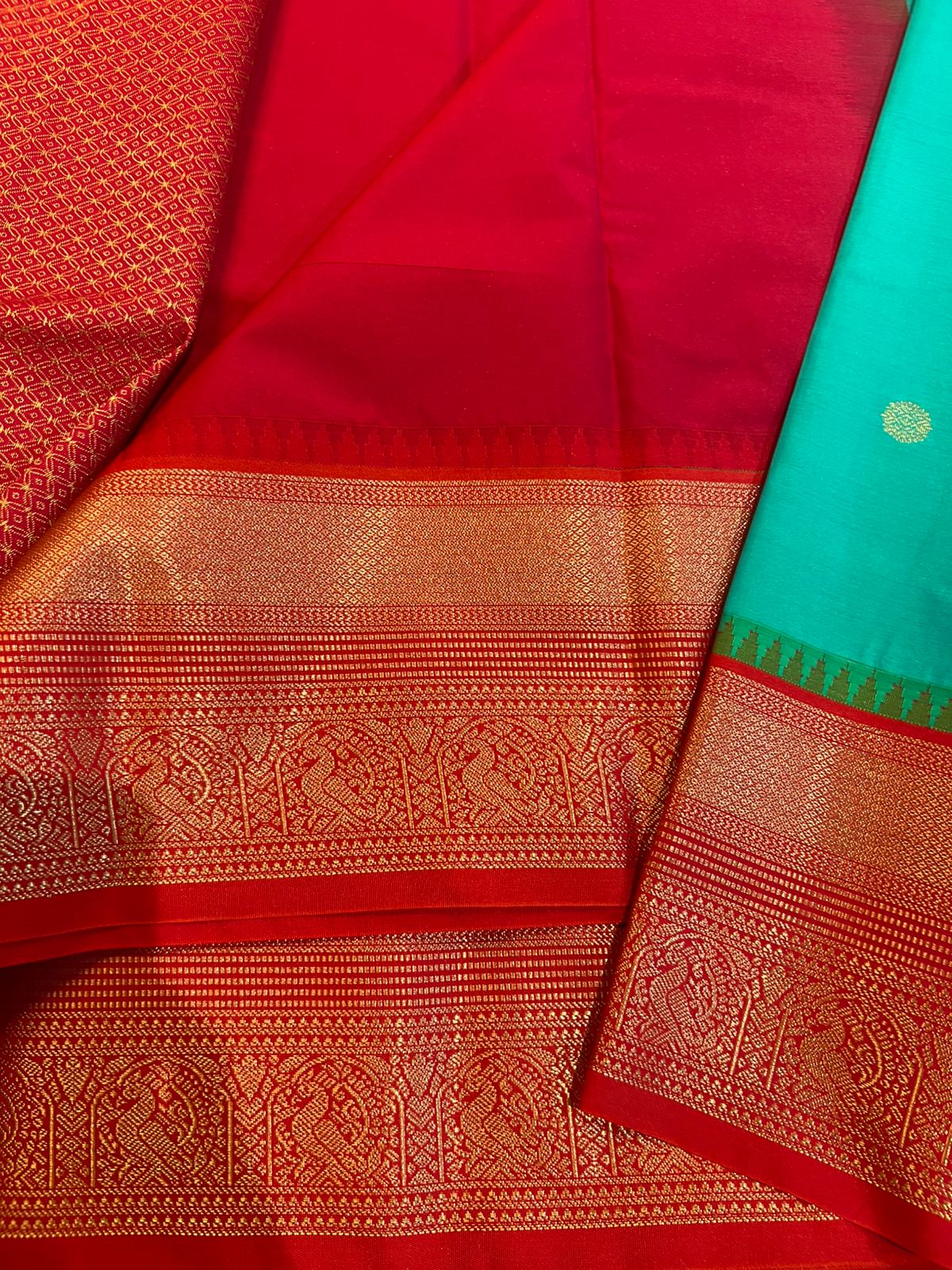 PREMIUM SEMI KANCHI SILK SAREE - SEAFOAM