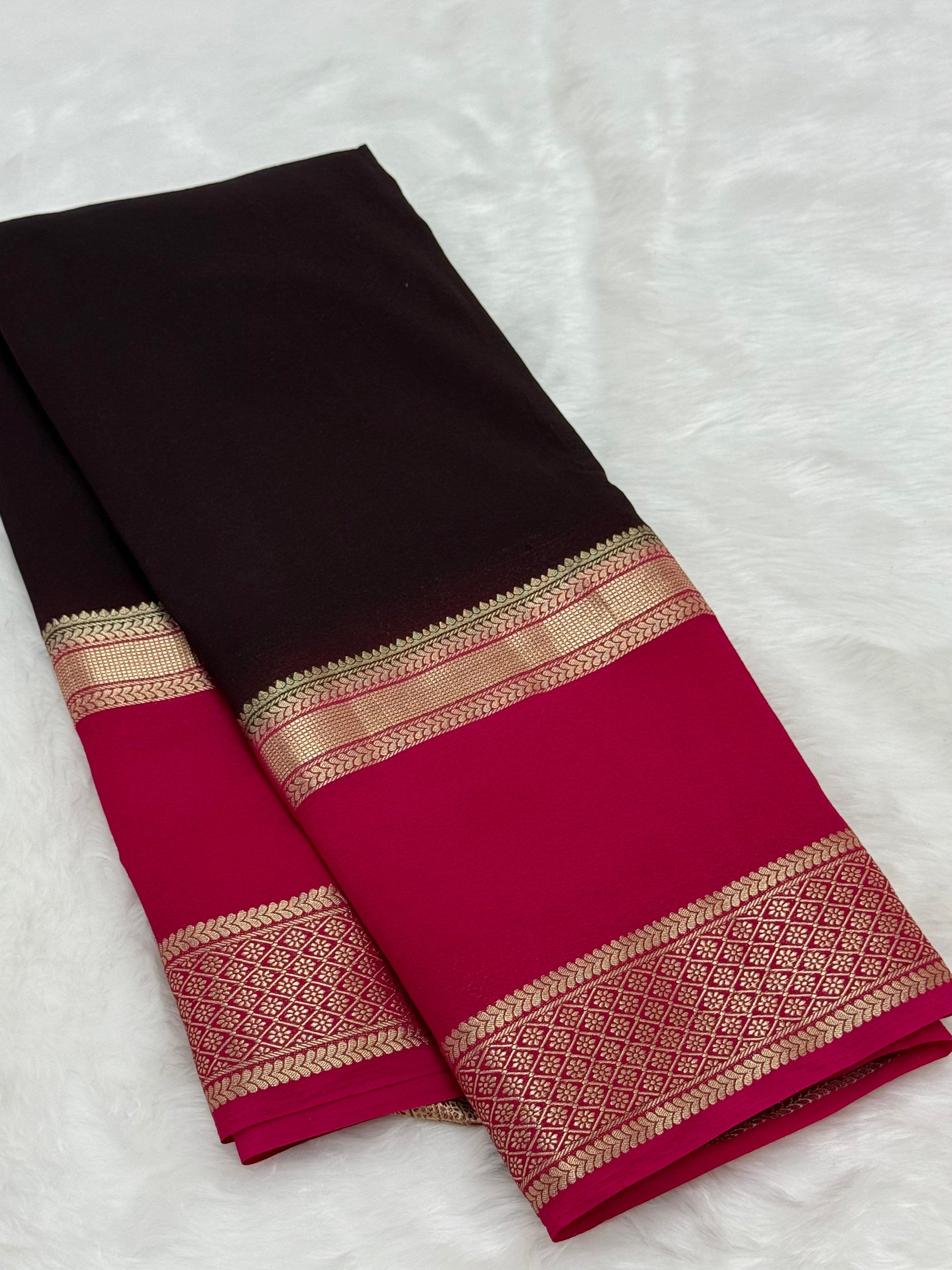 PREMIUM SEMI CREPE SILK SAREE - COFFEE BROWN
