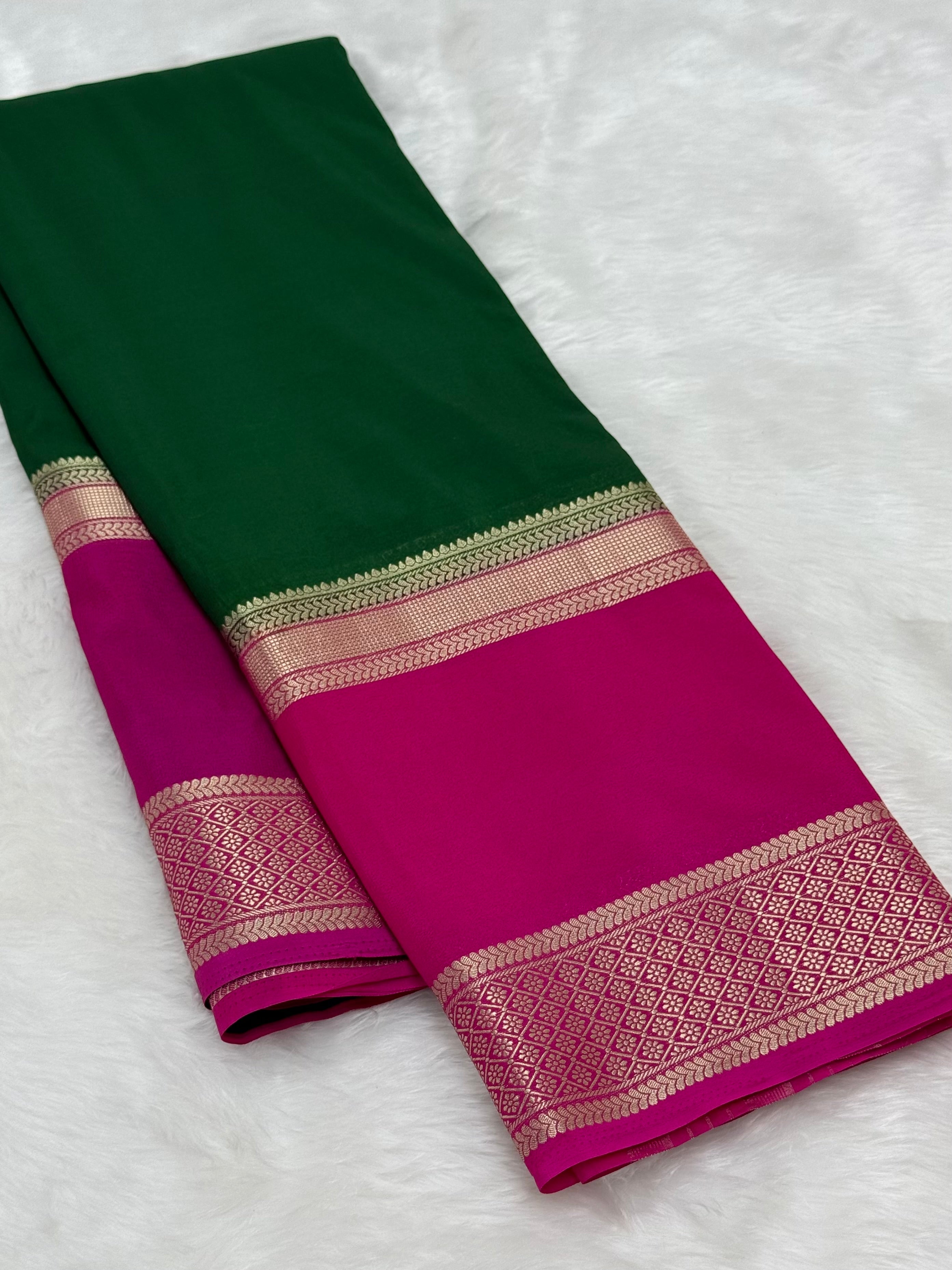 PREMIUM SEMI CREPE SILK SAREE - PINE GREEN