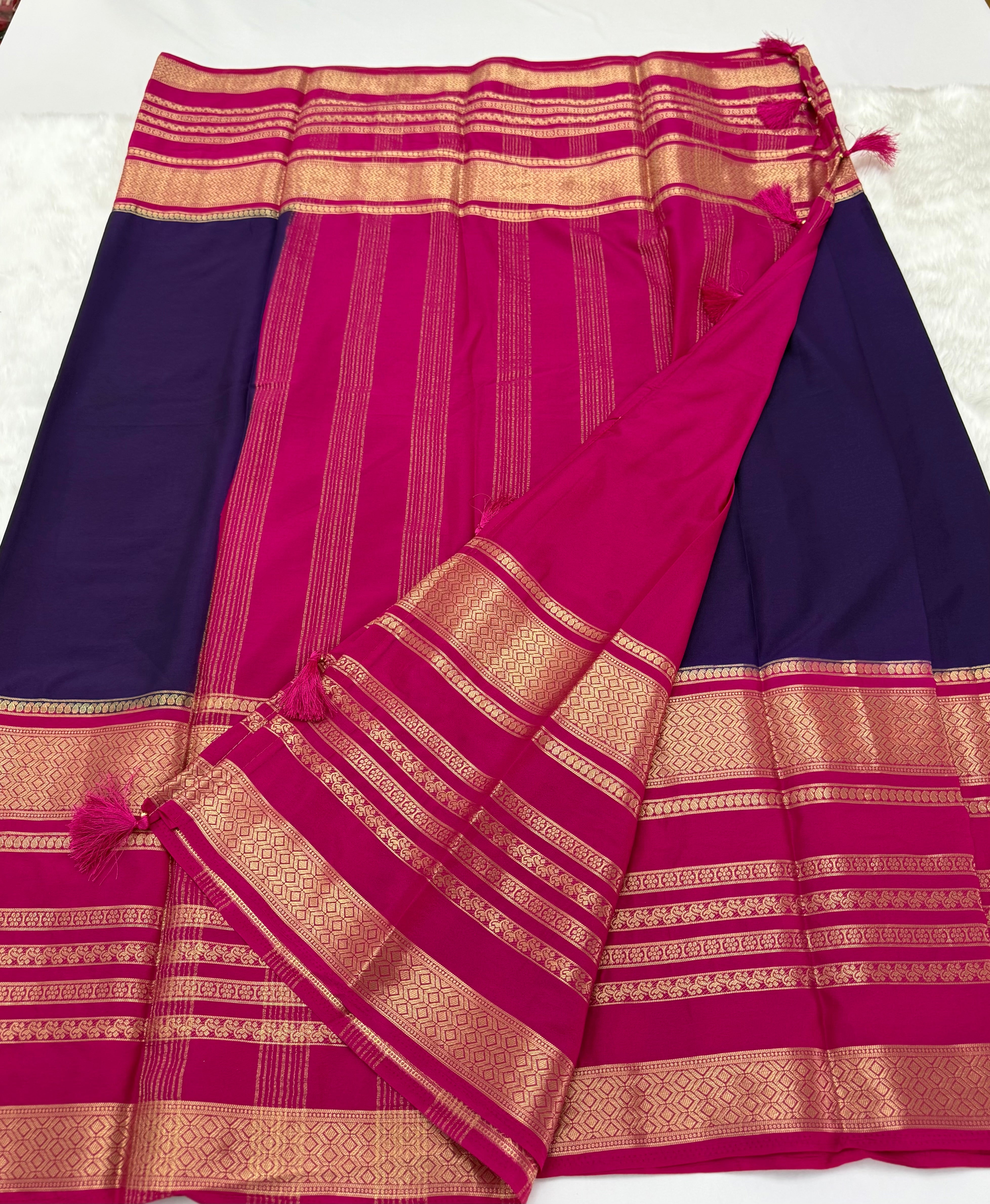 PREMIUM TRADITIONAL SEMI CREPE SILK SAREE - EGGPLANT